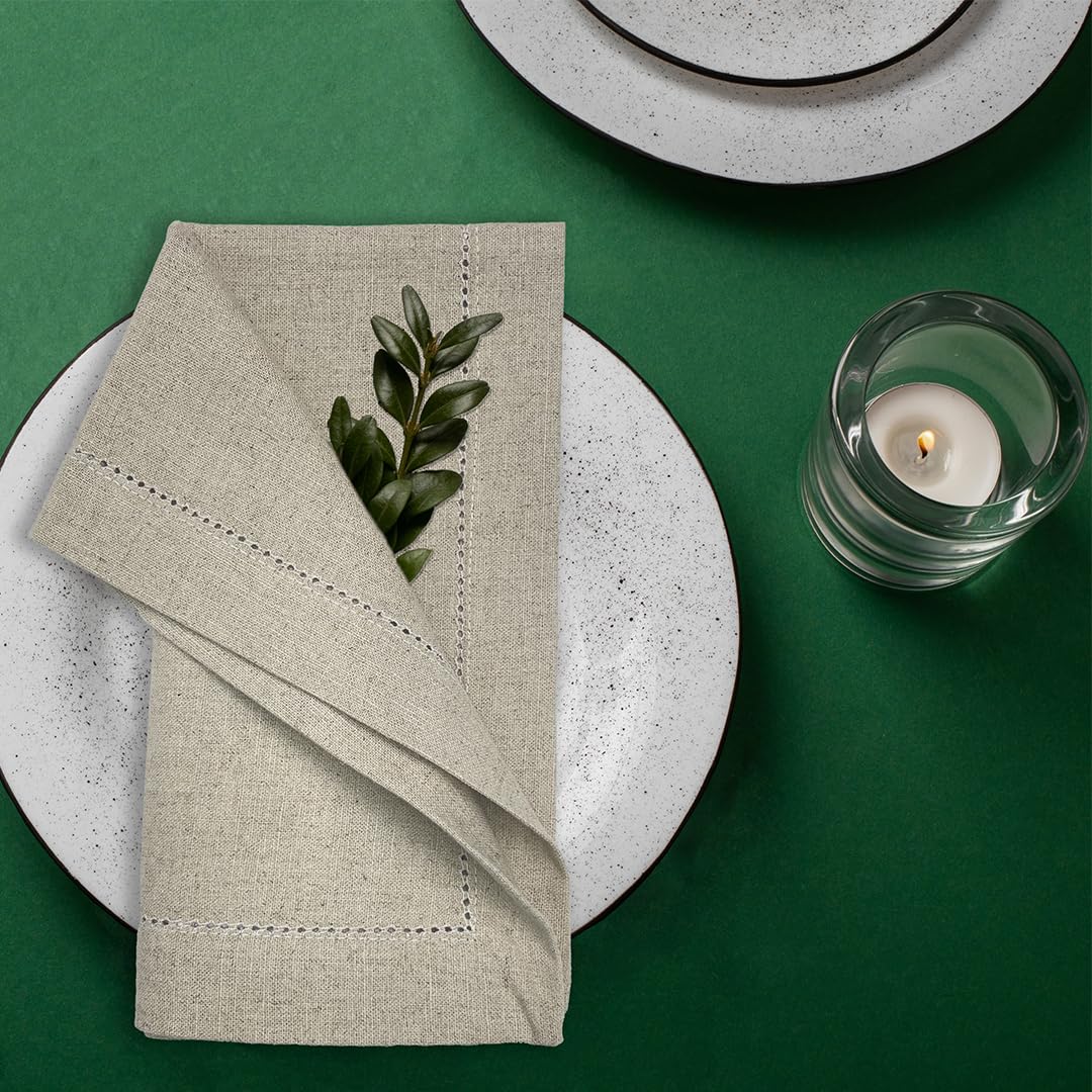 Sweet Needle - Pack Of 12-100% Pure Linen Handmade Ladder Lace Hemstitched Napkins 20X20 Natural