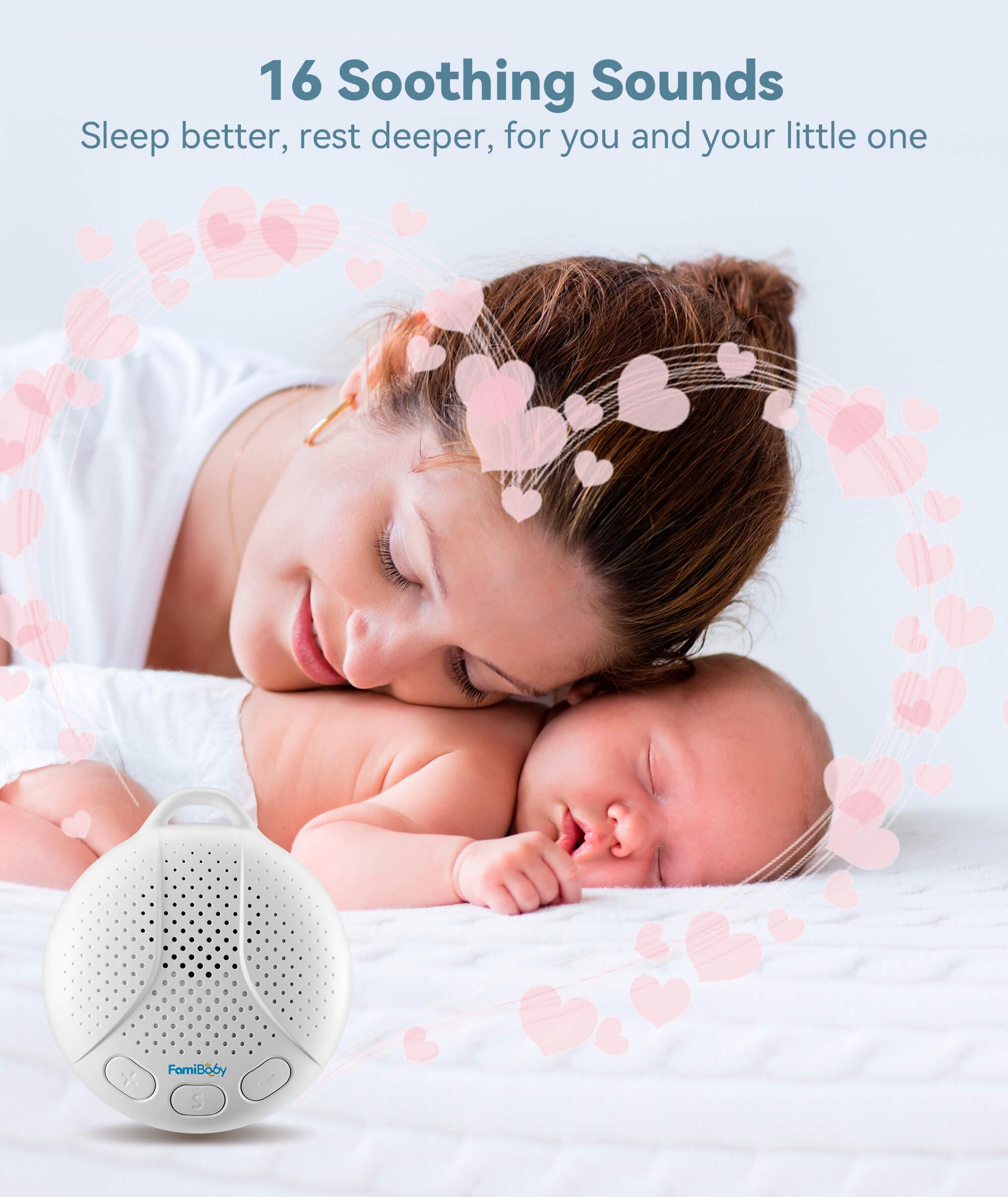 FamiBaby Portable Sound Machine for Baby - White Noise Machine with Night Light for Nursery | 16 Soothing Sounds | Shush | Trave