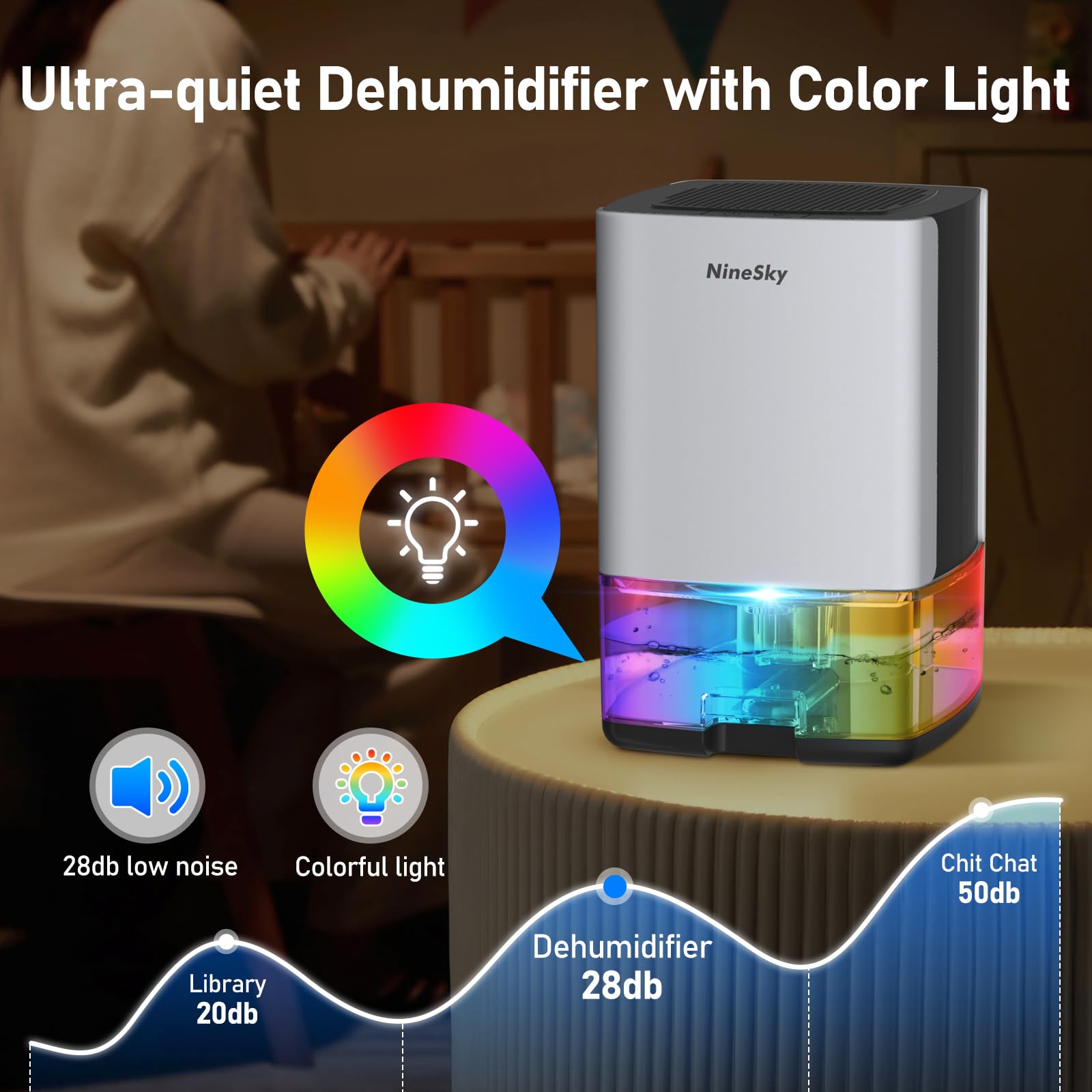 Ninesky Dehumidifier, (350 Sqft) 40 Oz Dehumidifiers For Bathroom, Bedroom, Dehumidifier With Auto Shut Off Function, Two Workin