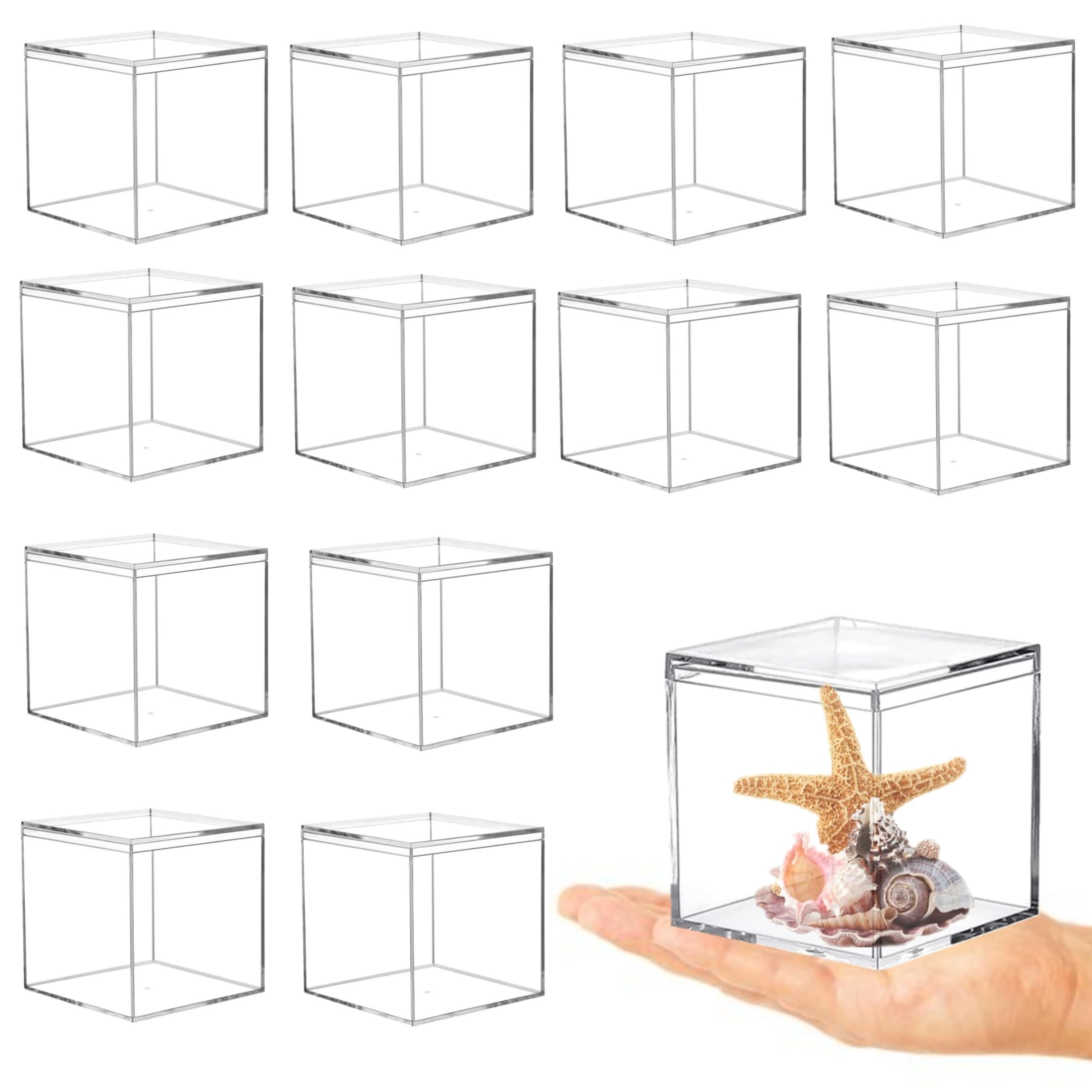 KissYou Acrylic Box Clear Square Cube 12 Pieces Jewelry Storage Contanier Small Plastic Halloween Candy Boxes Jewelry Containers