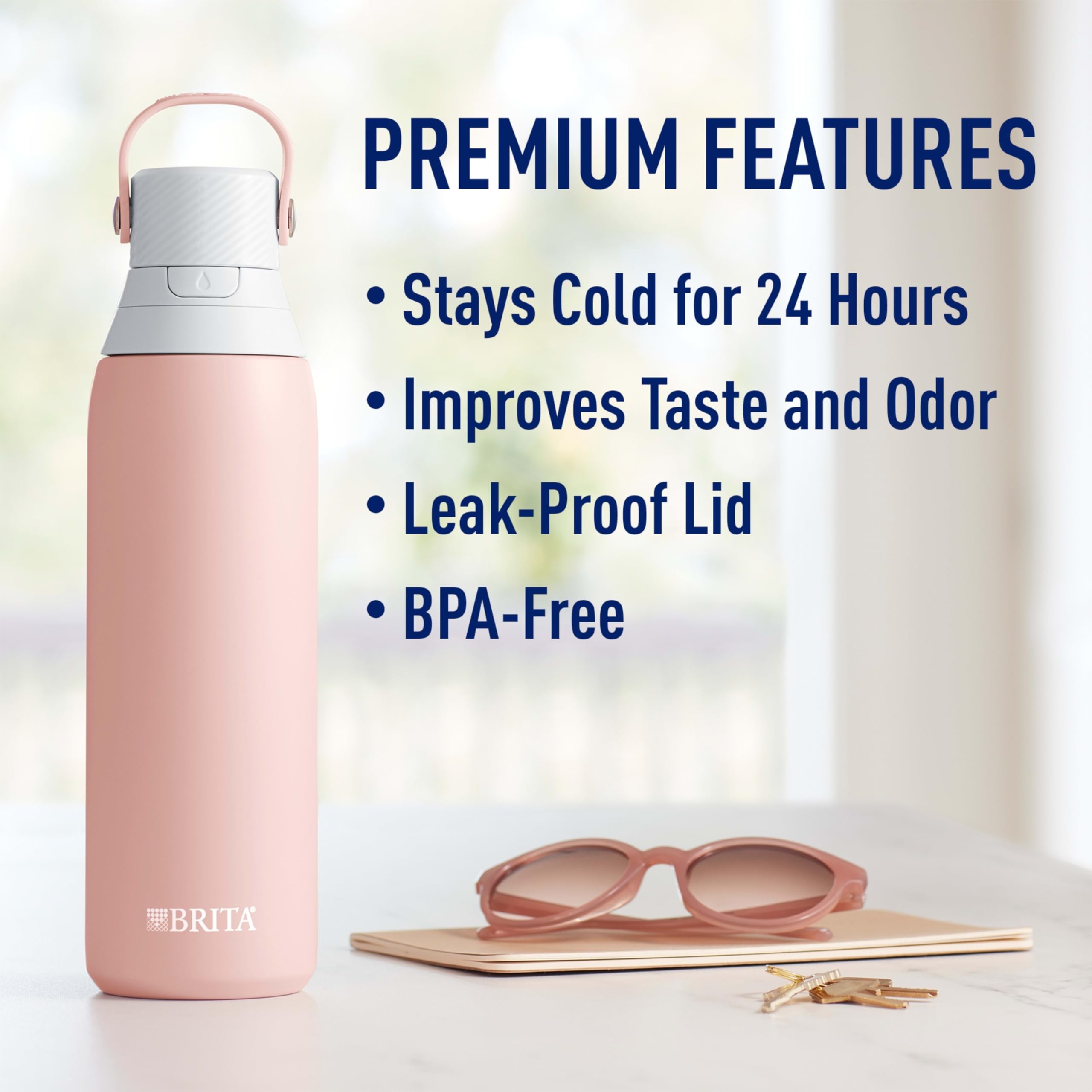 Brita Stainless Steel Premium Filtering Water Bottle, Bpa-Free, Replaces 300 Plastic Water Bottles, Filter Lasts 2 Months Or 40