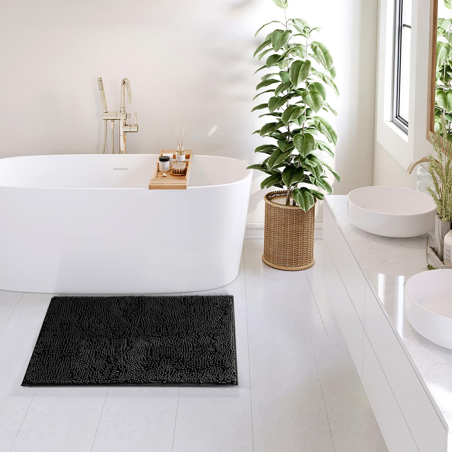 Hearth & Harbor Bathroom Rugs Sets 2 Piece, Chenille Bath Mat Set - Machine Washable Bath Mats For Bathroom Non-Slip Backing Rub