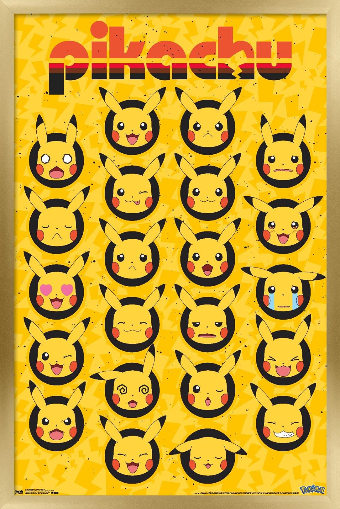 Trends International Pok  Mon - Pikachu Faces Wall Poster, 22.375'' X 34'', Gold Framed Version