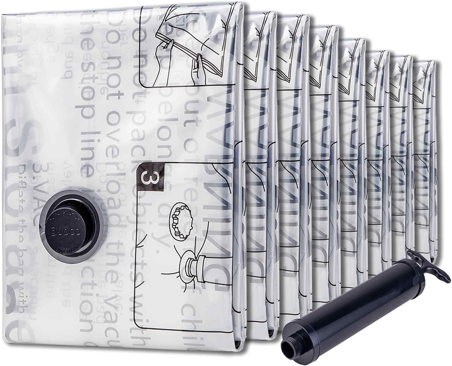 Vacuum Storage Bags 8 Jumbo, Space Saver Bags With Travel Hand Pump, Compression Airtight Sealer Bags For Clothes, Bedding, Pill