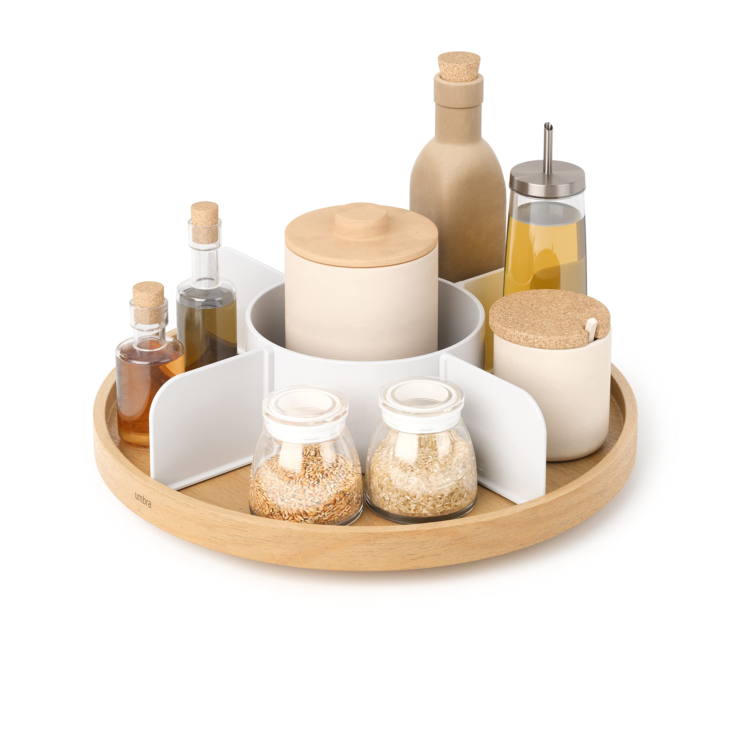 Umbra Bellwood Lazy Susan, Divided Tray Organizer, White/Natural