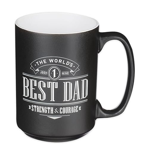 Christian Art Gifts Coffee Mug W/Scripture, World'S Best Dad Strength Courage Joshua 1:9 Black/White, Microwave/Dishwasher Safe,