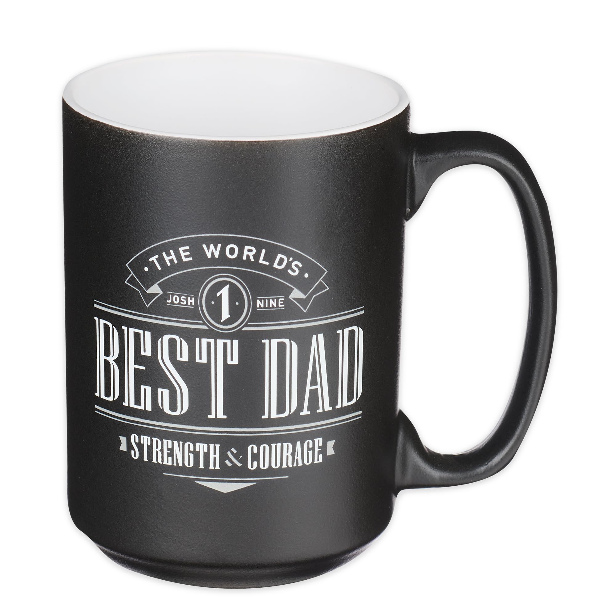 Christian Art Gifts Coffee Mug W/Scripture, World'S Best Dad Strength Courage Joshua 1:9 Black/White, Microwave/Dishwasher Safe,