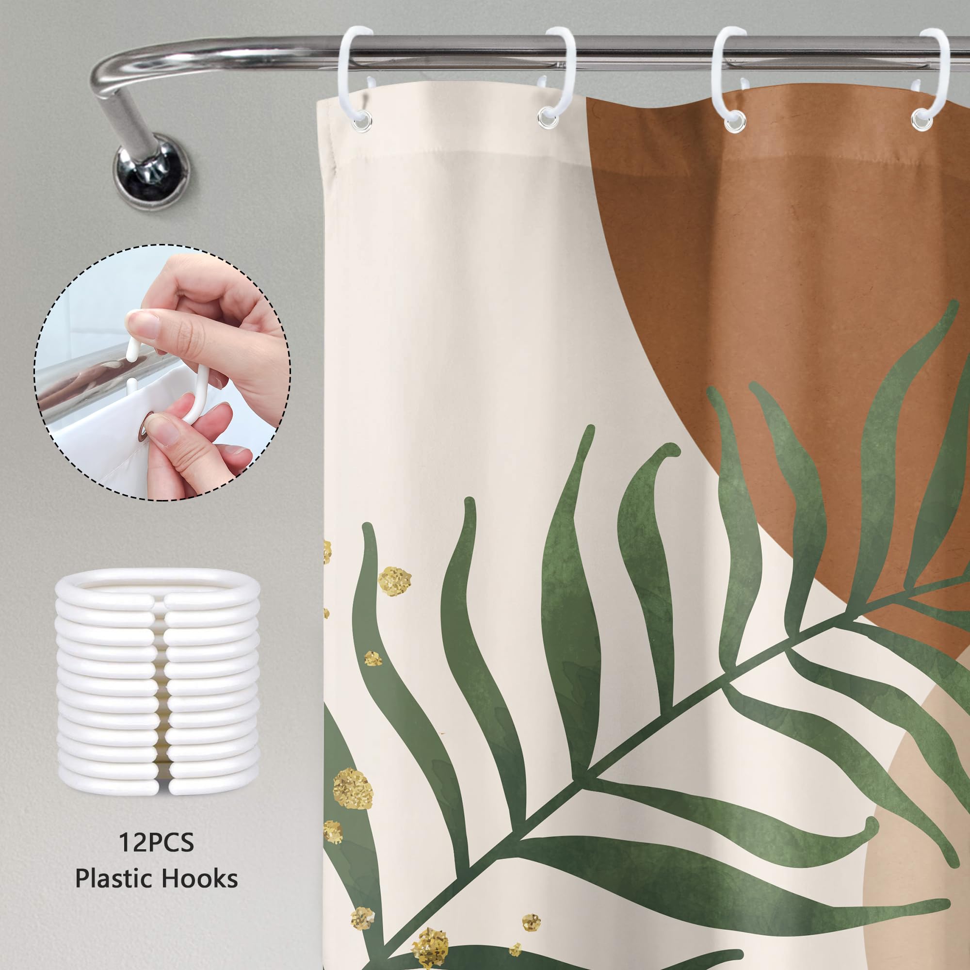 Mitpok Brown Boho Mid Century Shower Curtain 60Wx72H Abstract Gold Leaves Plant Modern Sun Minimalist Geometric Arch Art Line Ba