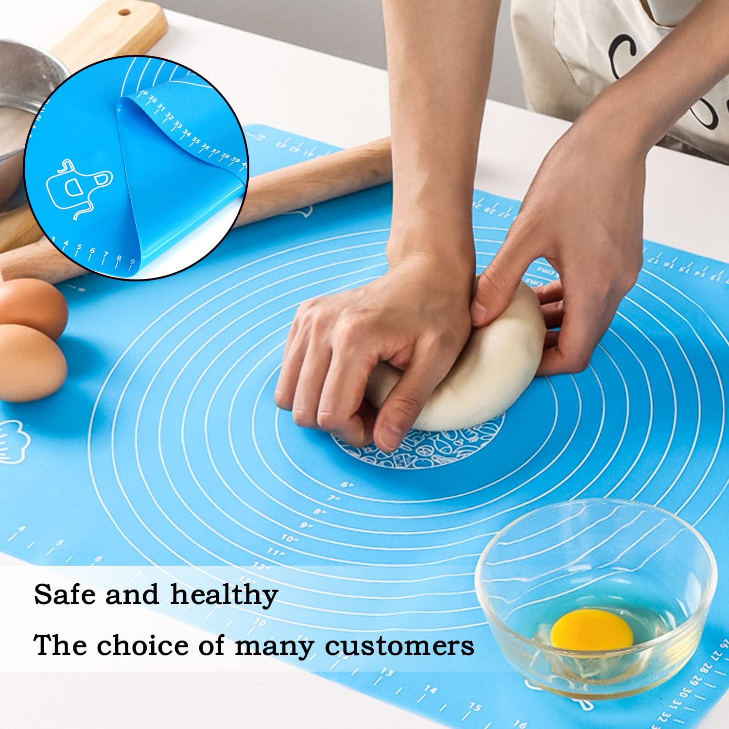 Silicone Baking Mat For Pastry Rolling Dough With Measurements,19.7'' X 15.7'' Bpa Free Non Stick And Non Slip Blue Table Sheet