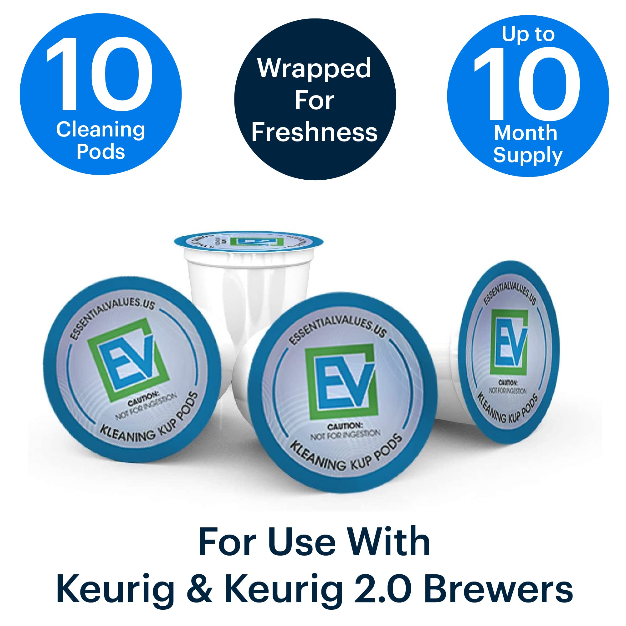 Essential Values Compatible Keurig Rinse Pods 10-Pack - Compatible With K Cup Cleaning Pods - Works With K-Cup Machines Includin
