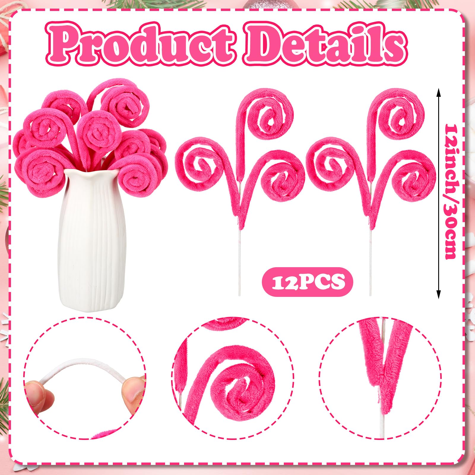 Daifunli 12 Pcs Curly Christmas Tree Picks Velvet Curl Decoration Spiral Curly Tree Topper Ornaments DIY Crafts for Wreath Firep