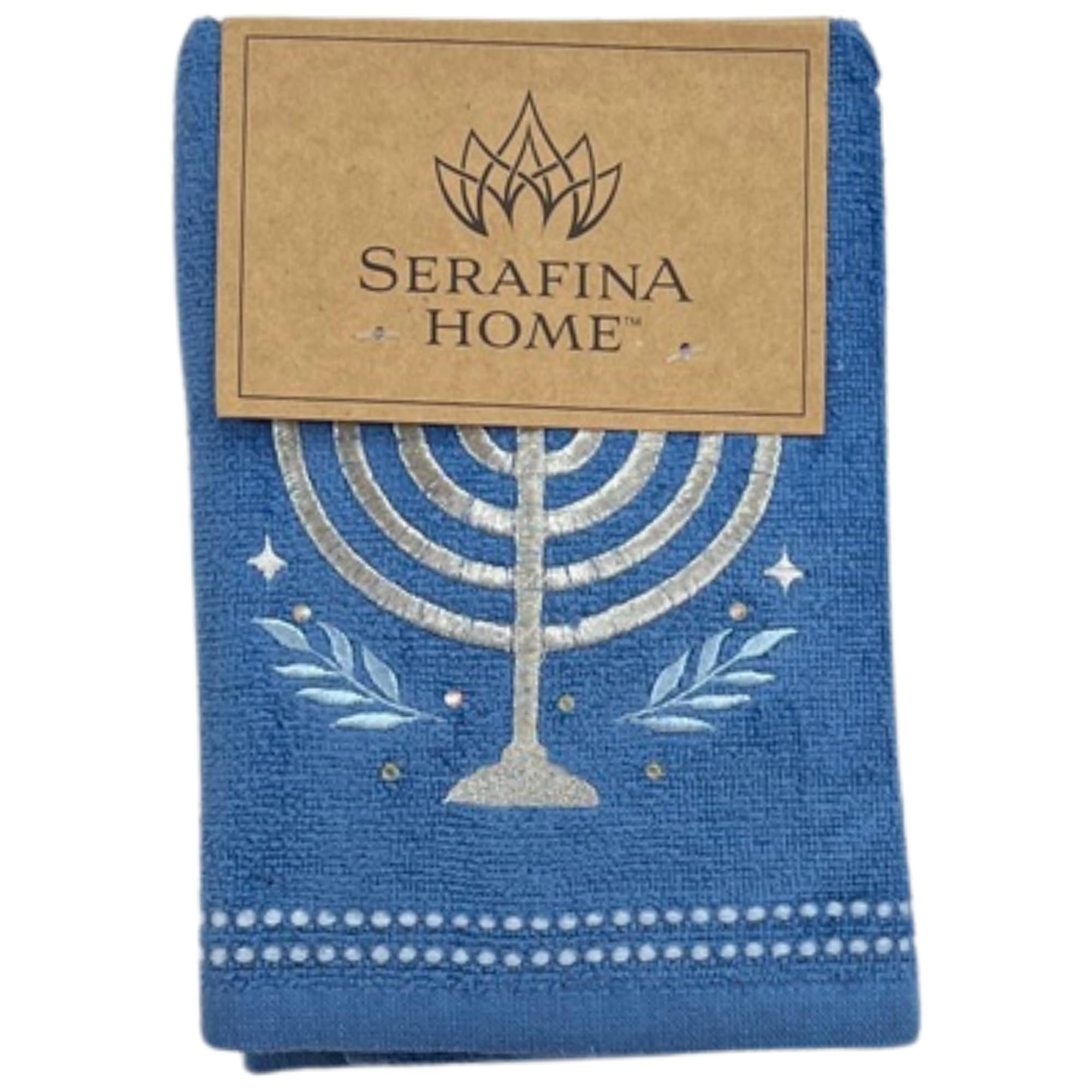 Hanukkah Menorah Bath Hand Towel Set, 16 X 25 Inches, Set Of 2, Blue Cotton Guest Towels