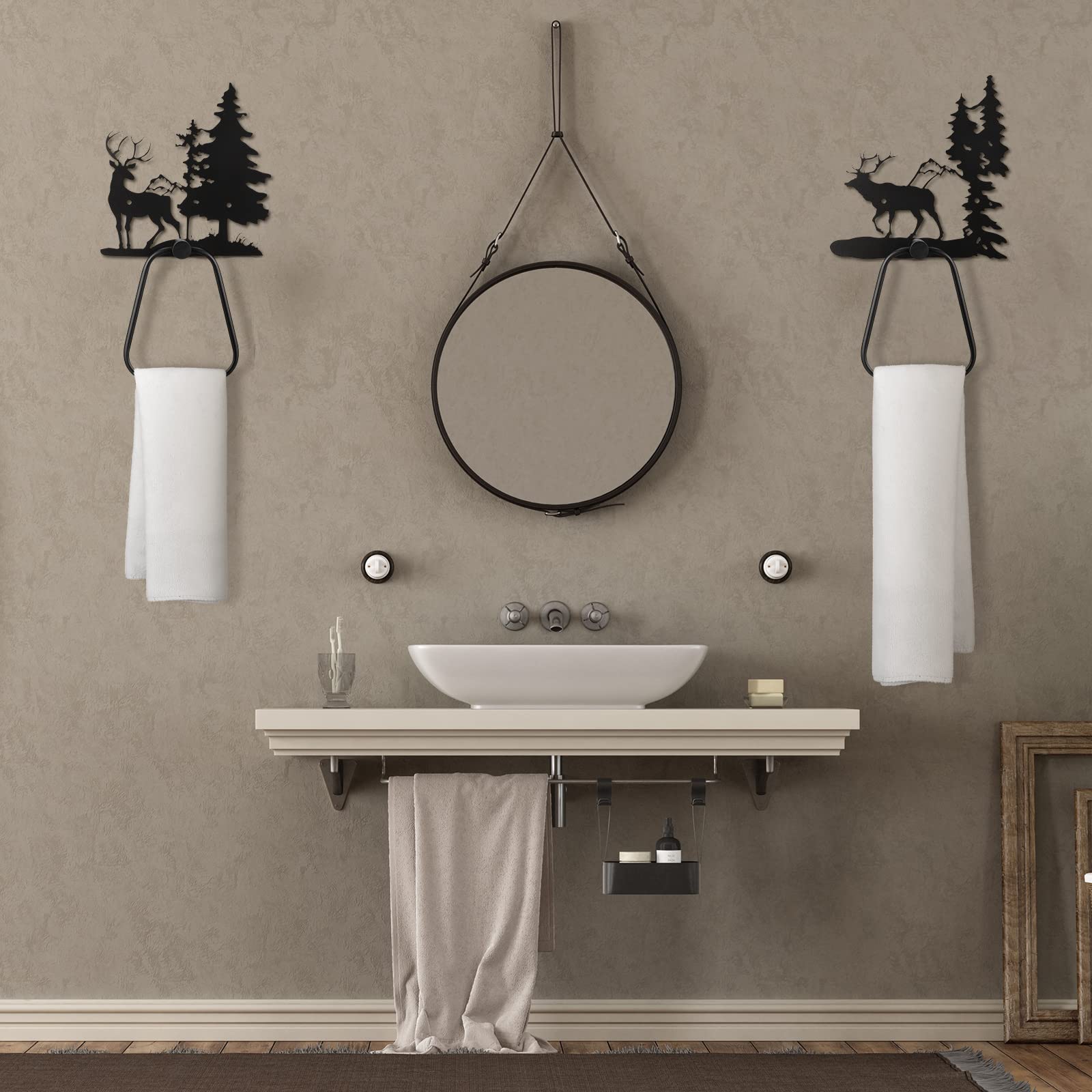 Peryiter 3 Pcs Bear Towel Holder Bathroom Bear Hand Towel Holder Black Deer Towel Ring Rack Bathroom Wall Decorations Summer Rus