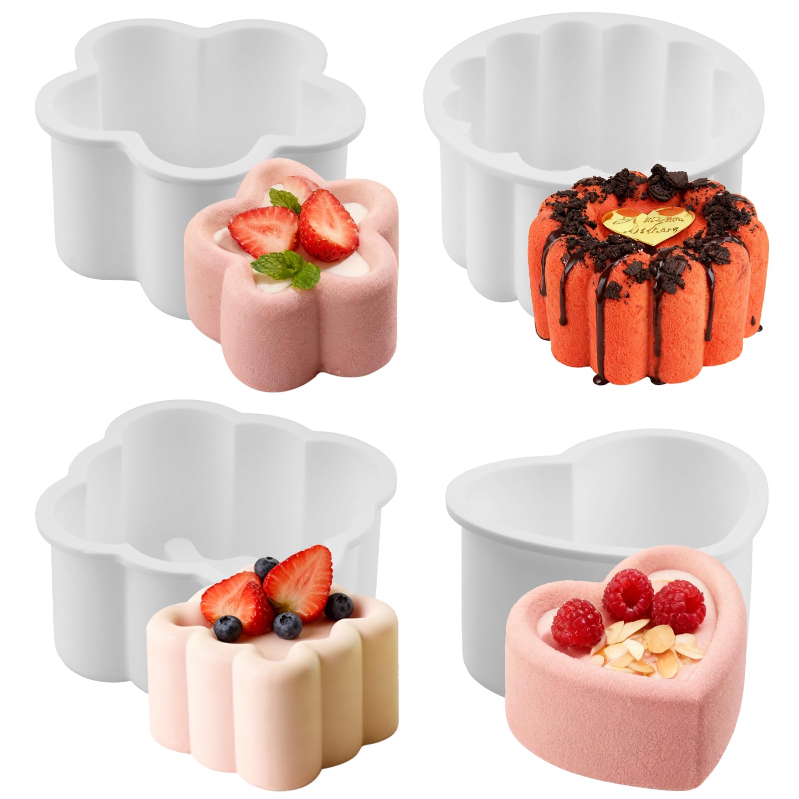 Velicber 4 Pcs Silicone Mousse Cake Molds, 5 Inch Silicone Baking Mold, Flexible Nonstick silicone Cake Molds for Baking, Square