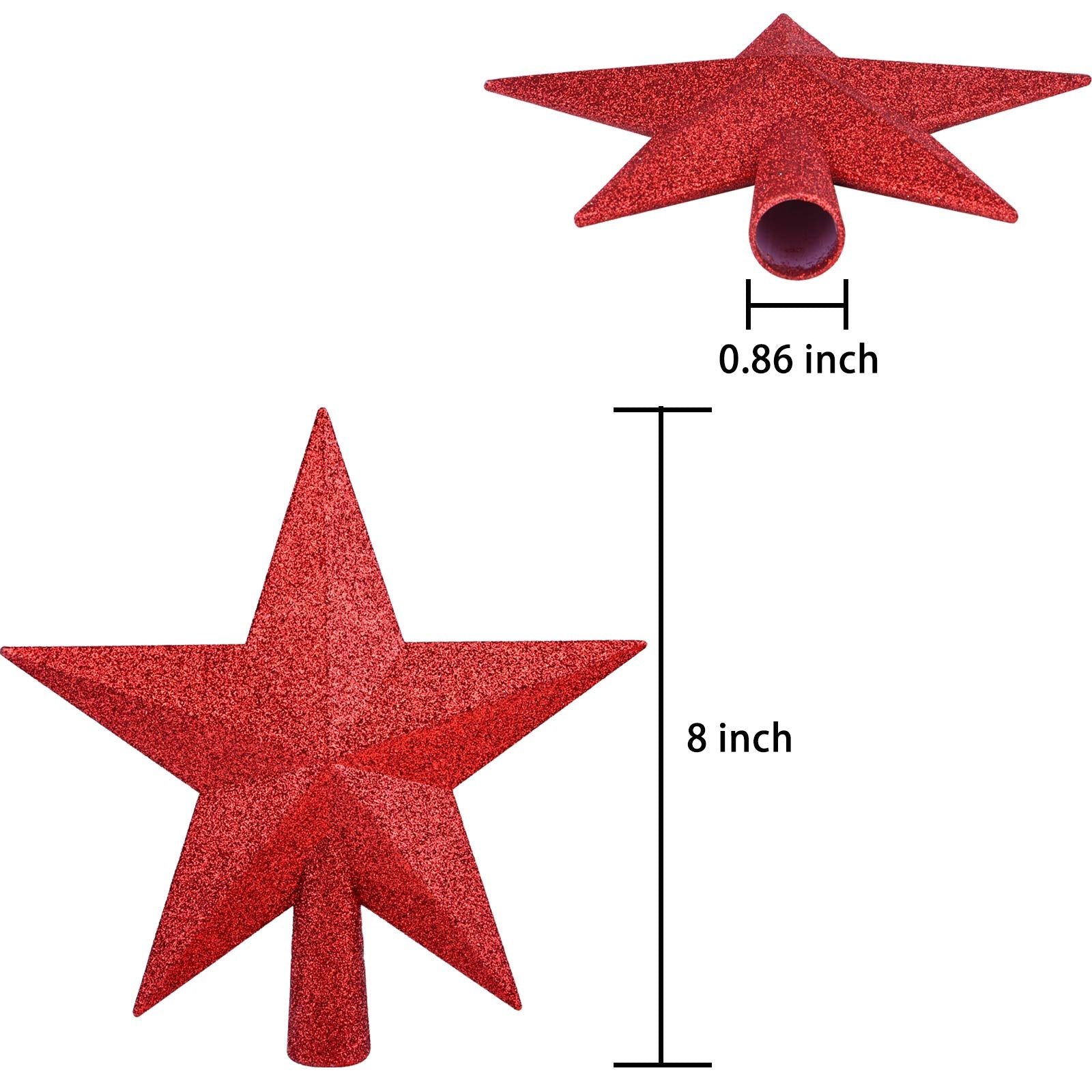 Livder 8 Inches Christmas Tree Top Crown Glitter Star Decoration (Red)