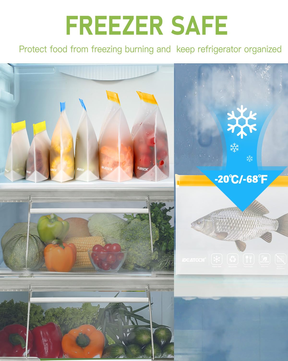 Ideatech Reusable Storage Bags Dishwasher Safe, 10 Pack Bpa Free Peva Reusable Freezer Bags,Reusable Gallon Bags, Reusable Sandw
