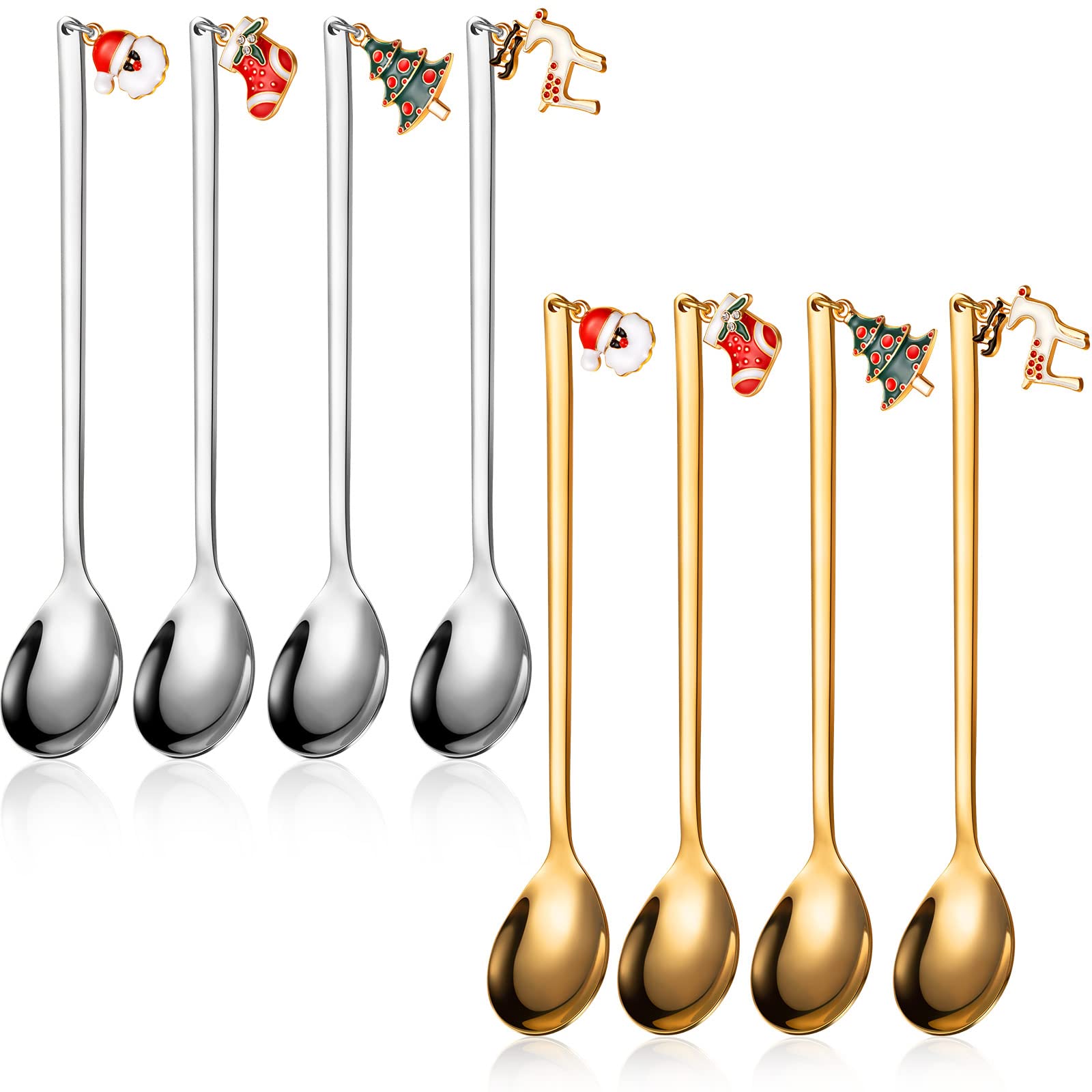 8 Pieces Christmas Spoons Stainless Steel Christmas Coffee Spoons Gold And Silver Tea Spoons Soup Dessert Spoon Cute Christmas S