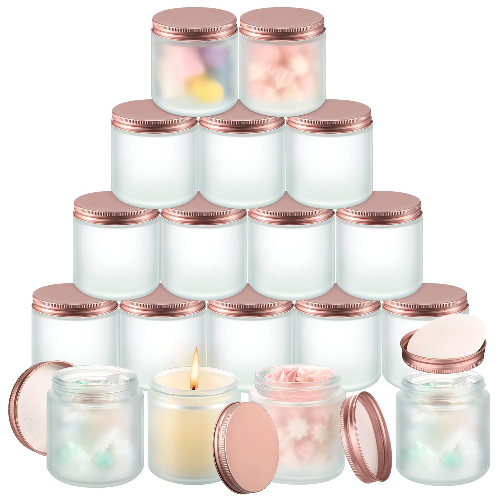 Tioncy 12 Pcs 4Oz Empty Cosmetic Container Glass Candles Jars With Rose Gold Lids 100Ml Round Small Candle Making Jars Mason Can