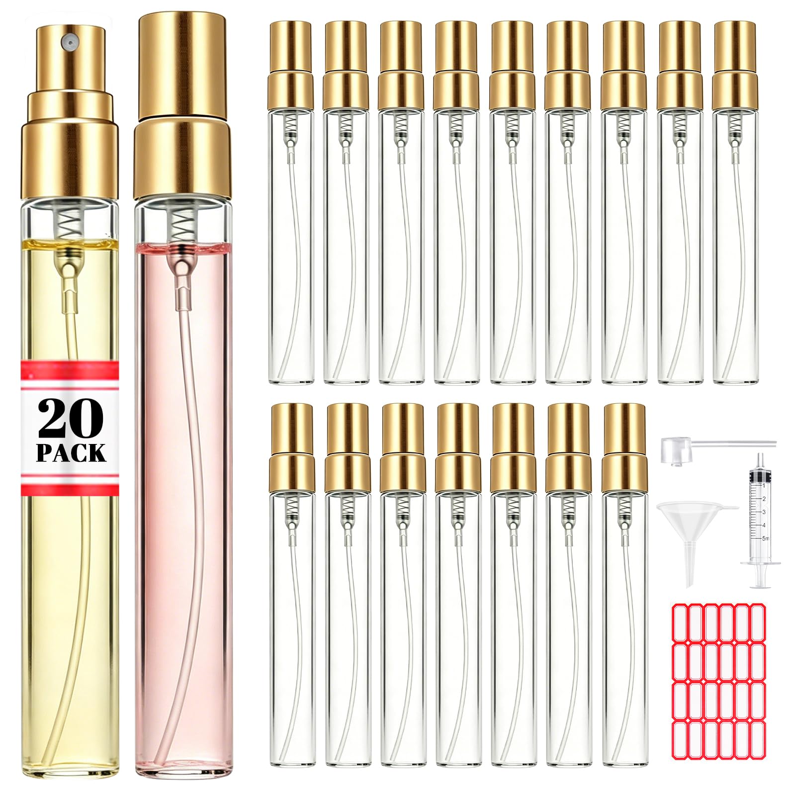 DPLASKA 20pcs Mini Glass Spray Bottle 10ml Perfume Atomizer  Gold Sprayer