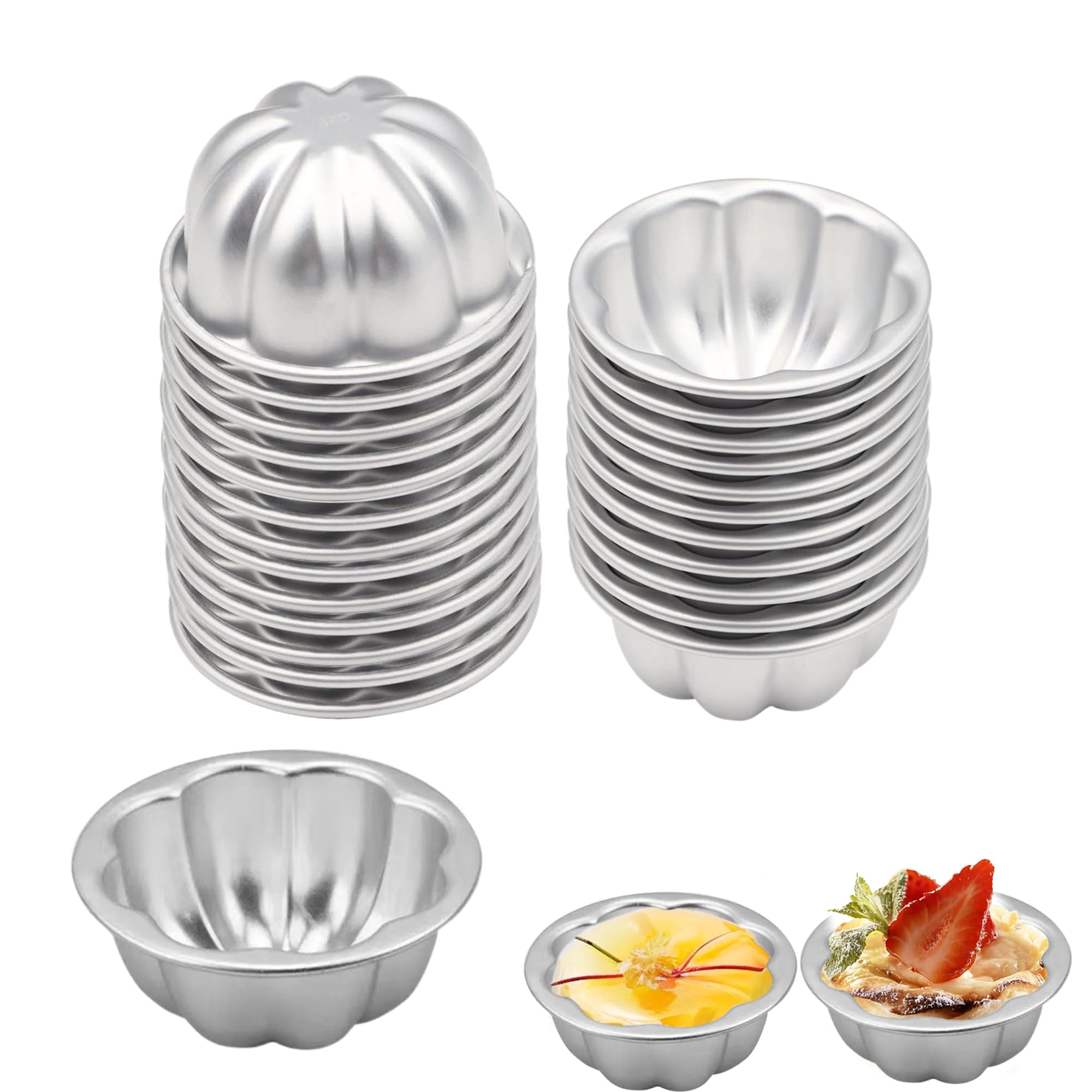 MOSIOBERDAVIAN 25Pcs Pudding Mold Aluminum Alloy Egg Tart Molds Nonsticky Small Jello Molds Reusable Cake Tartlets, Flan Cup Ca