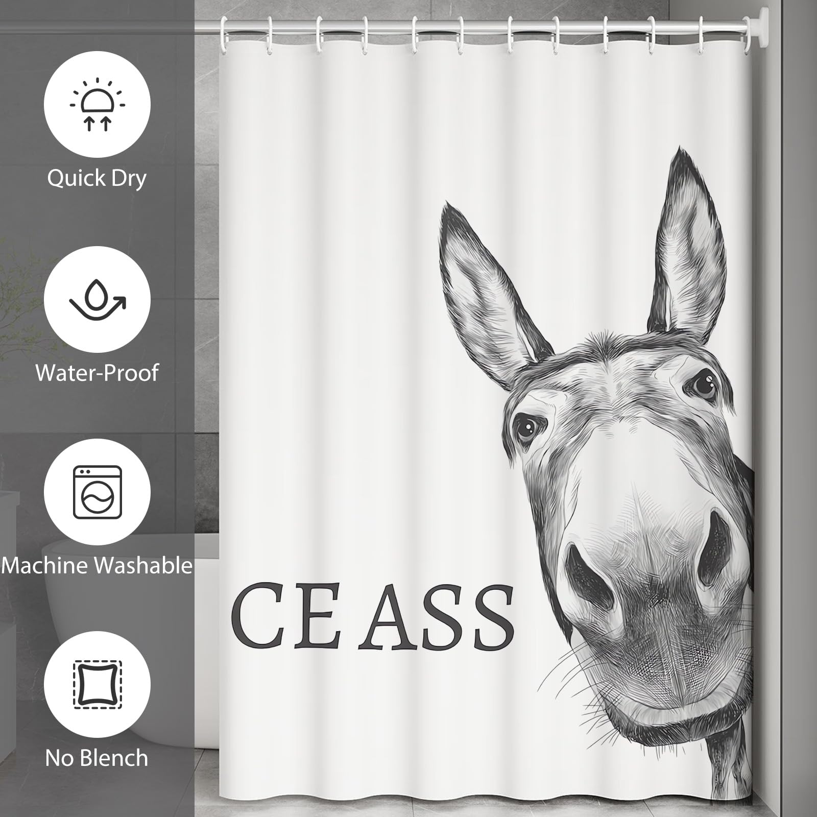 Mahrokh Funny Donkey Shower Curtain Waterproof Fabric Shower Curtain Set Washable Farmhouse Bathroom Decor Bath Curtains With 12