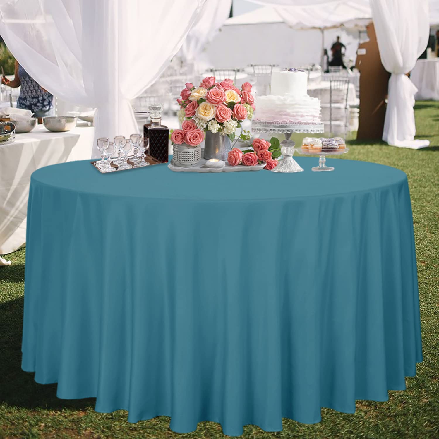 Sancua Round Tablecloth - 108 Inch - Water Resistant Spill Proof Washable Polyester Table Cloth Decorative Fabric Table Cover Fo