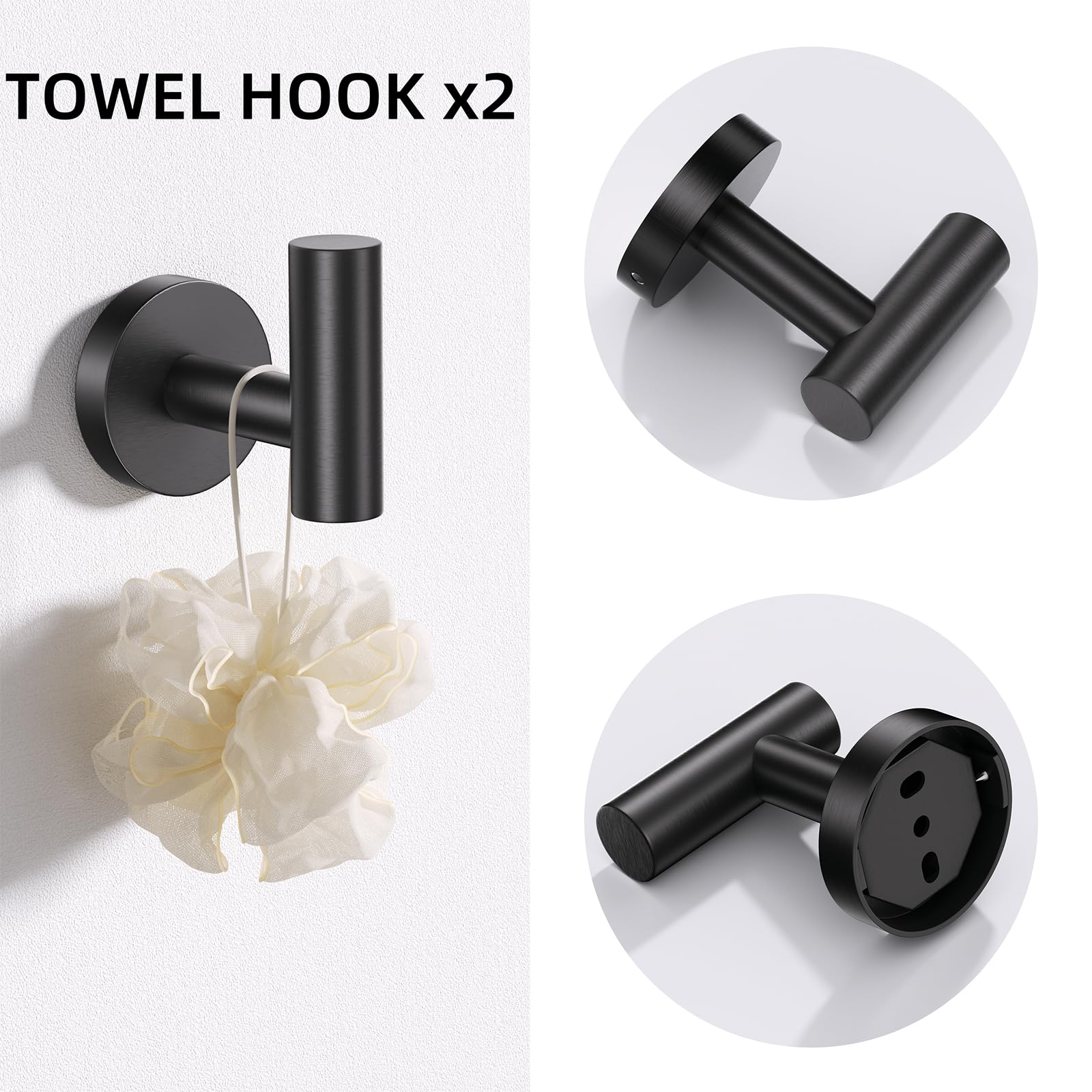 Turs Matte Black 5 Piece Bathroom Hardware Set, Sus304 Stainless Steel Bath Towel Bar Set, Bathroom Towel Rack Set Wall Mounted