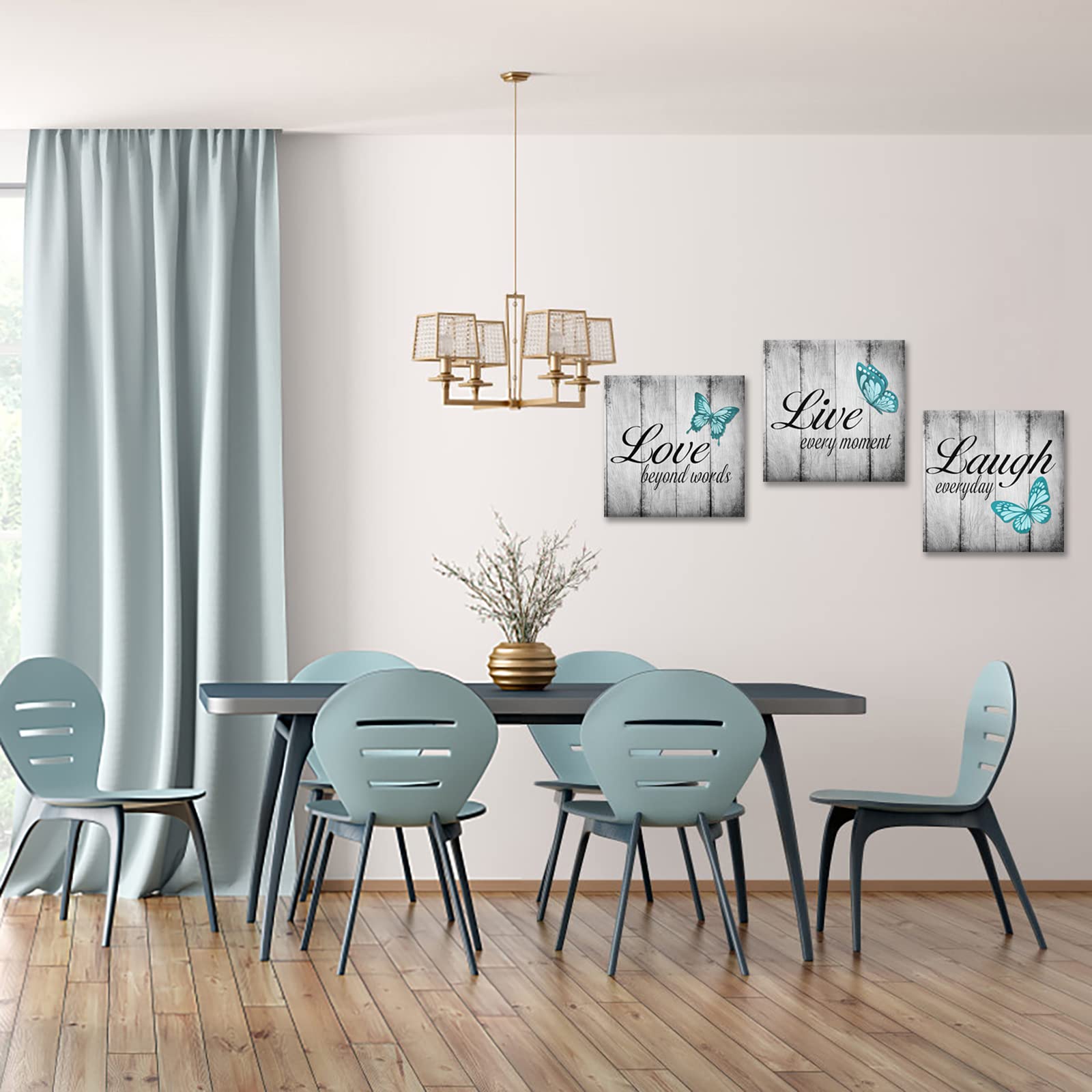 Conipit Teal Butterfly Canvas Wall Art Live Love Laugh Art Teal And Grey Pictures Wall Decor Inspirational Painting For Modern H