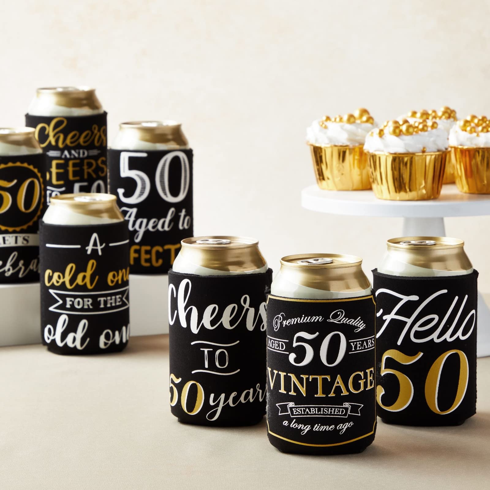 Sparkle And Bash 12 Pack 50Th Birthday Can Cooler Sleeves For Soda, Beverages - Cheers And Beers To 50 Years Decorations And Par