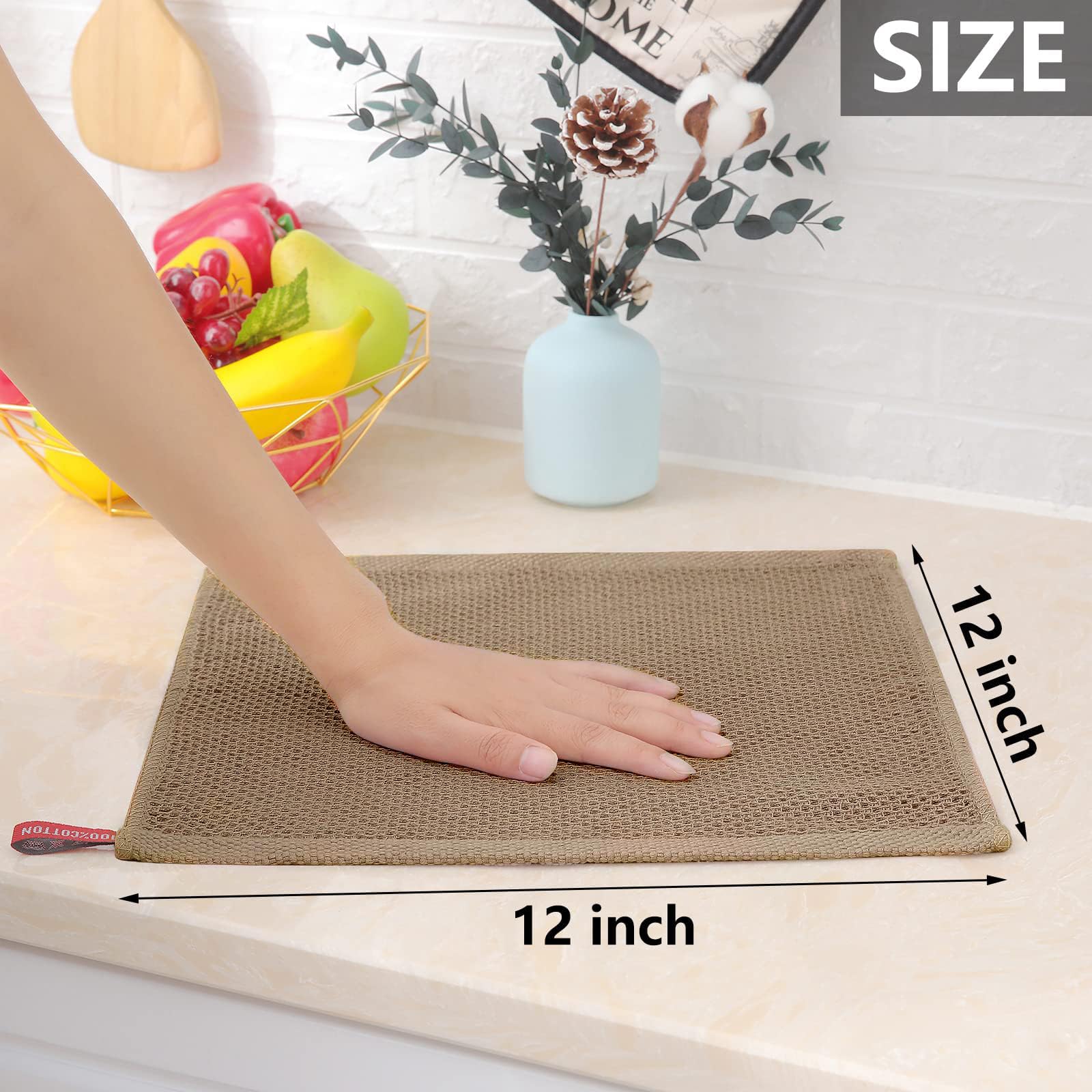 Homaxy 100% Cotton Waffle Weave Kitchen Dish Towels, Ultra Soft Absorbent Quick Drying Cleaning Towel, 13 x 28 Inches, 6-Pack, T