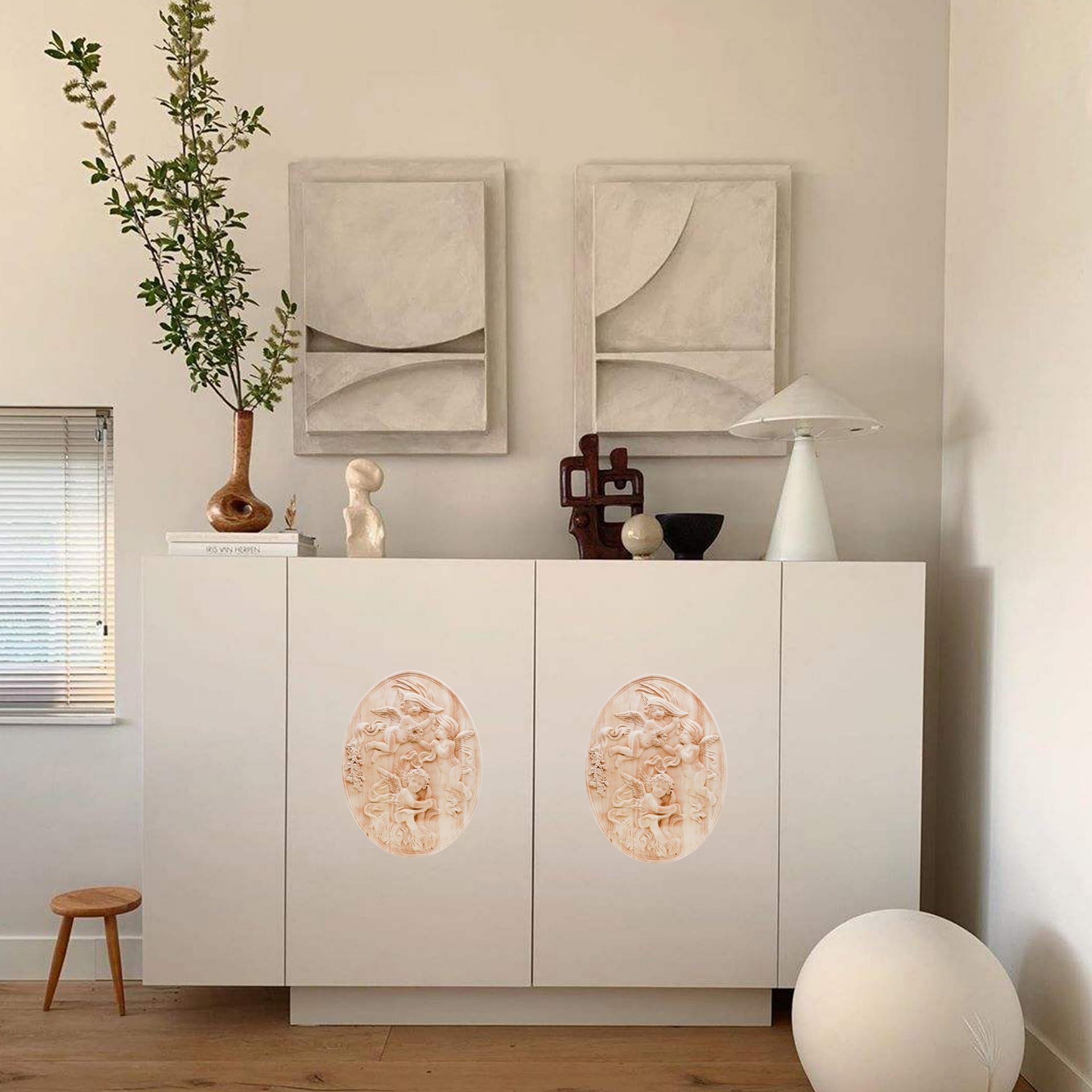 BSYMDH Angel Pattern Wood Carving Decal Unpainted Wood Onlay Appliques Wood Carved Furniture DIY Appliques Onlays for Wall Door