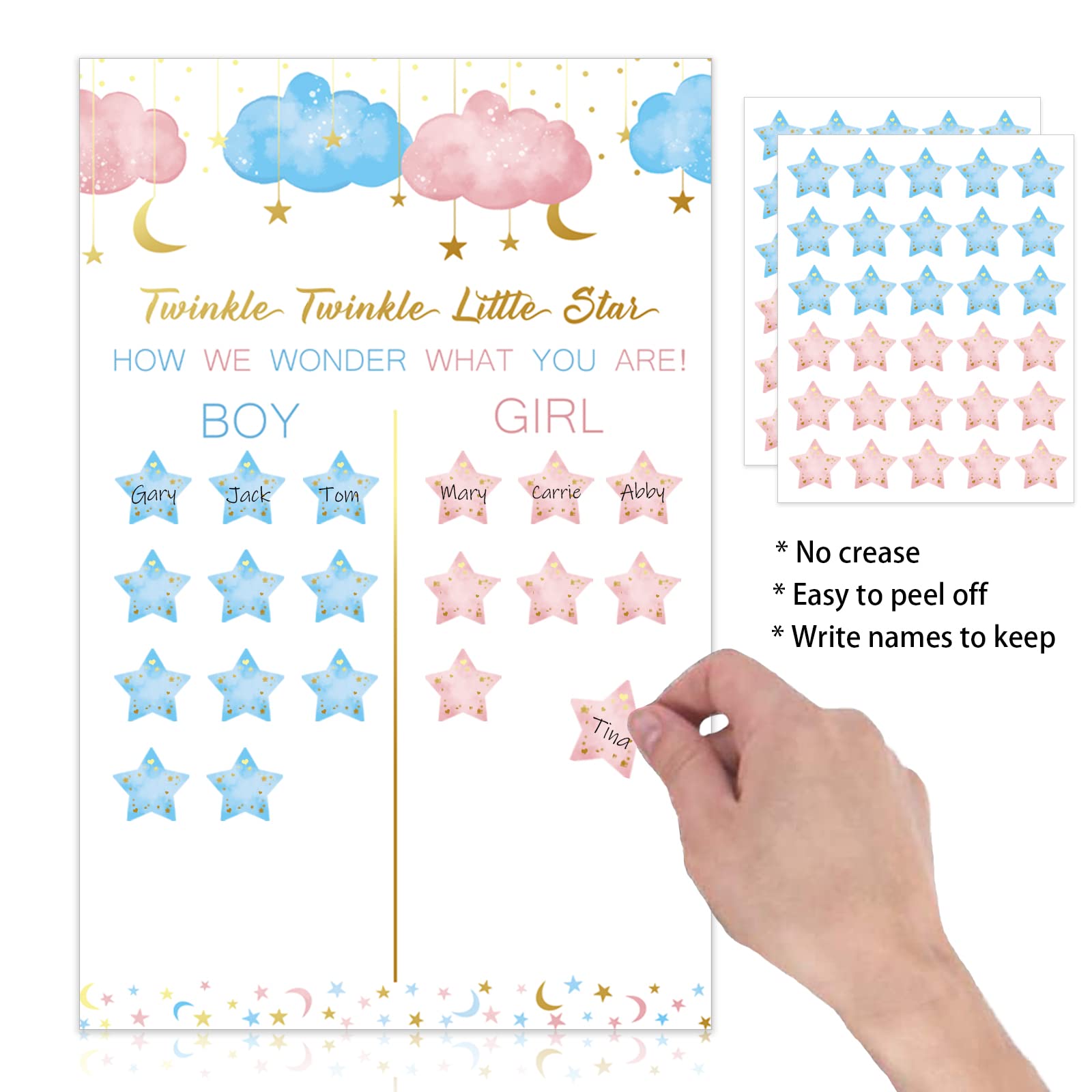 Twinkle Twinkle Little Star Baby Gender Reveal Party Supplies Kit,Photo Props Games Decorations,He Or She,Includes 3 Game Poster