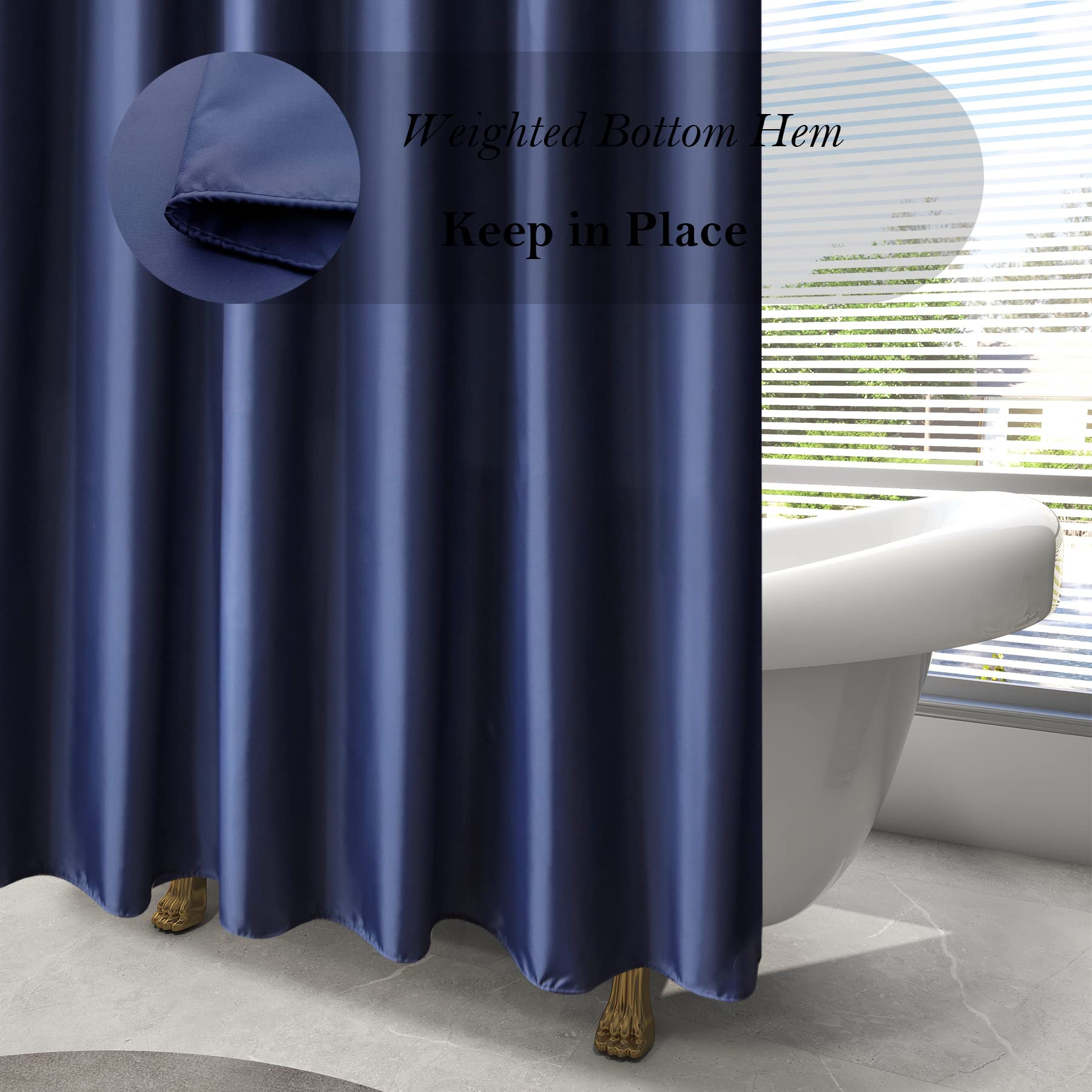 Aoohome Extra Long Shower Liner, Polyester Solid Color Shower Curtain With Hooks, Weighted Hem, Water Repellent, 72 Width X 84 H