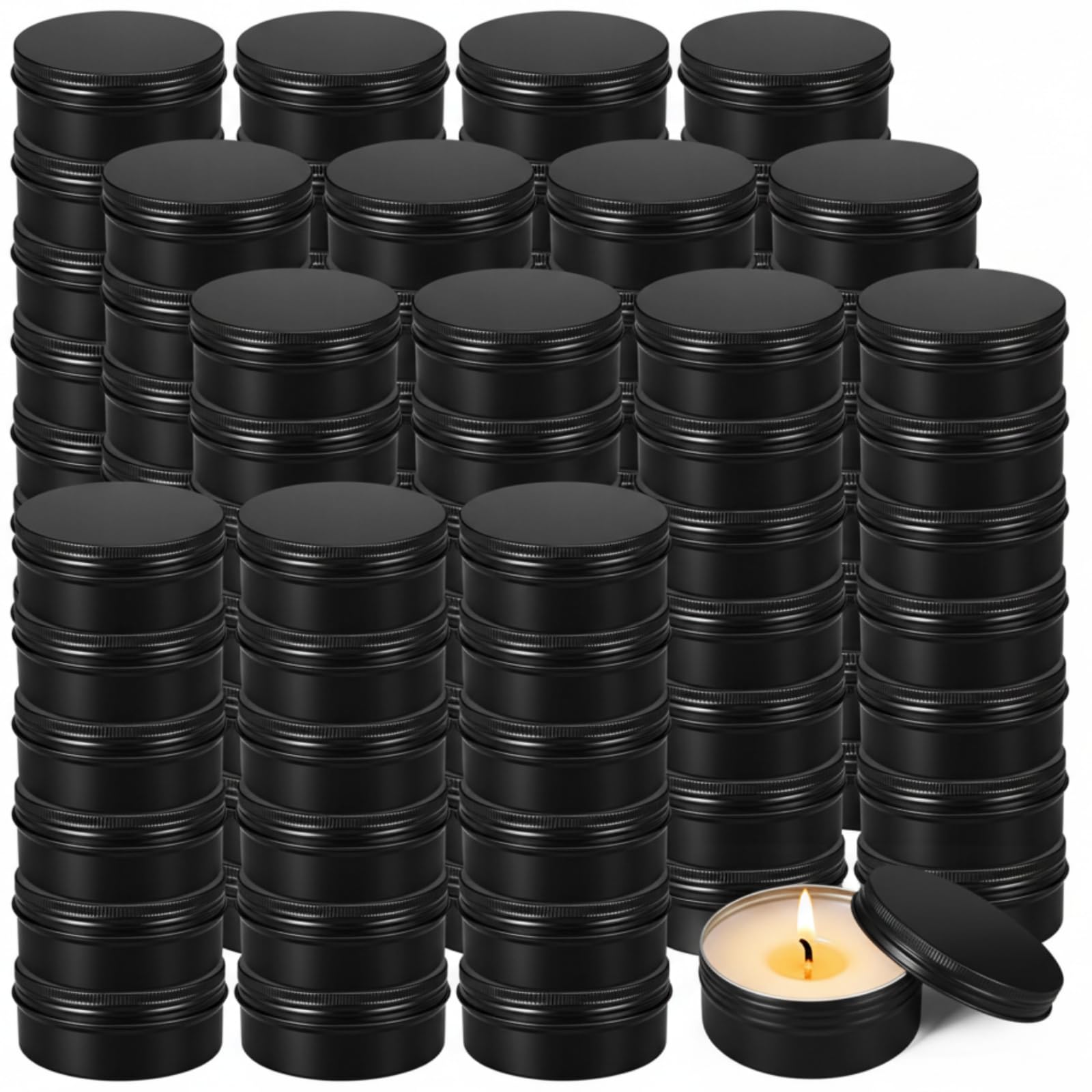 Therwen 48 Pack 8oz Candle Tins with Lids Black Aluminum Containers for Candle Making Supplies Empty Bulk Aluminum Tin Refillabl