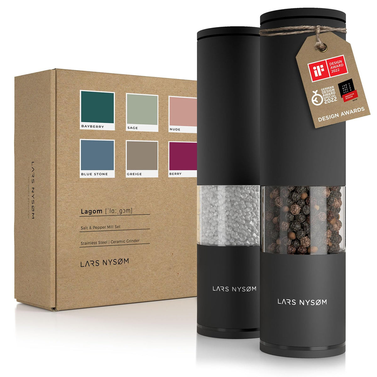 Lars Nysm Salt And Pepper Mills Set Stainless Steel With Adjustable Ceramic Grinder 2 Pieces I Design Spice Mills Set Manual (On