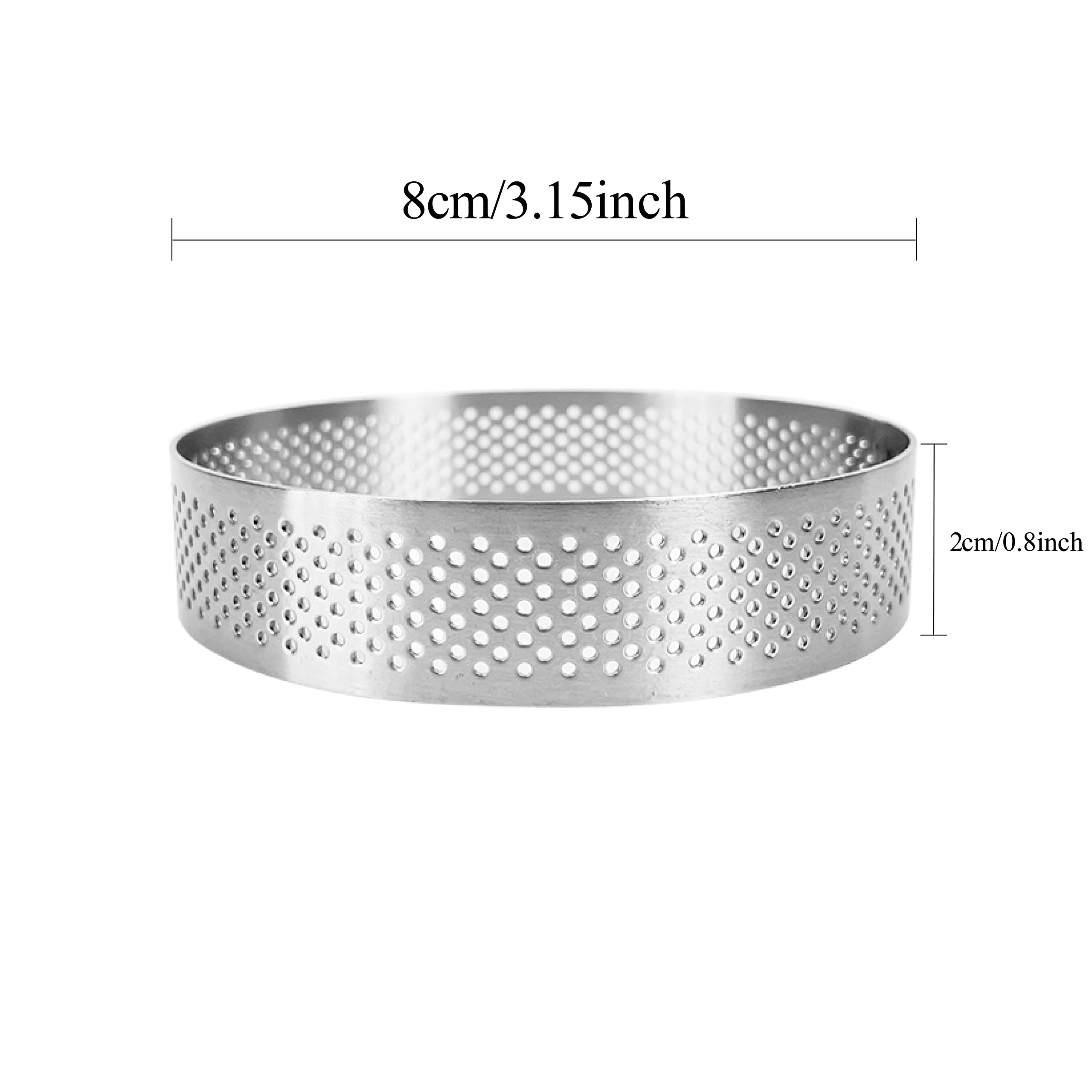 Uyauld 4 Pieces Perforated Tart Ring, 8Cm High Grade Stainless Steel Heat-Resistant Cake Dessert Ring, 3.15 Inch Pastry Mold Rou