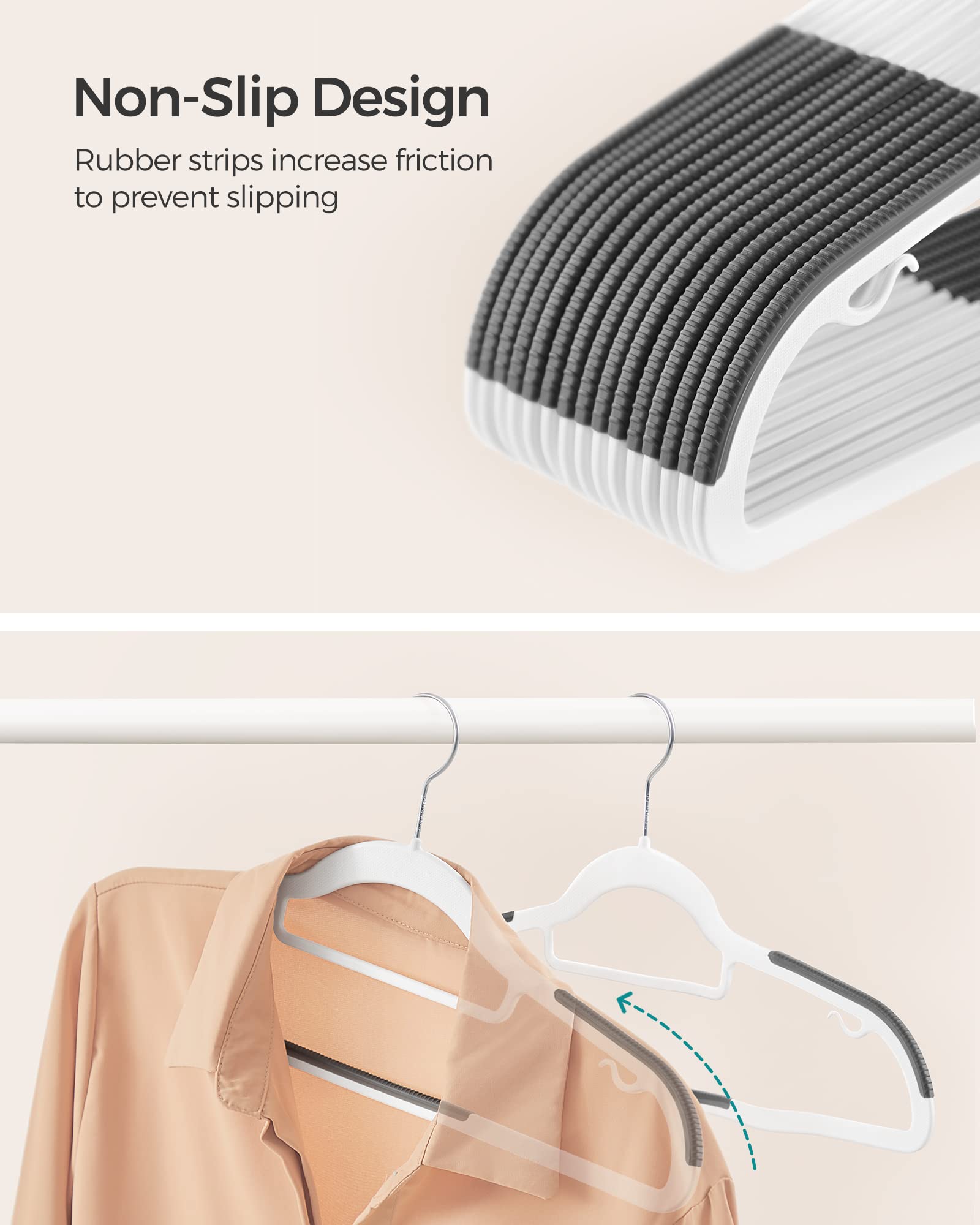 Songmics Pack Of 50 Coat Hangers, Heavy-Duty Plastic Hangers, Non-Slip, Space-Saving Clothes Hangers, 0.2 Inches Slim, 16.5 Inch