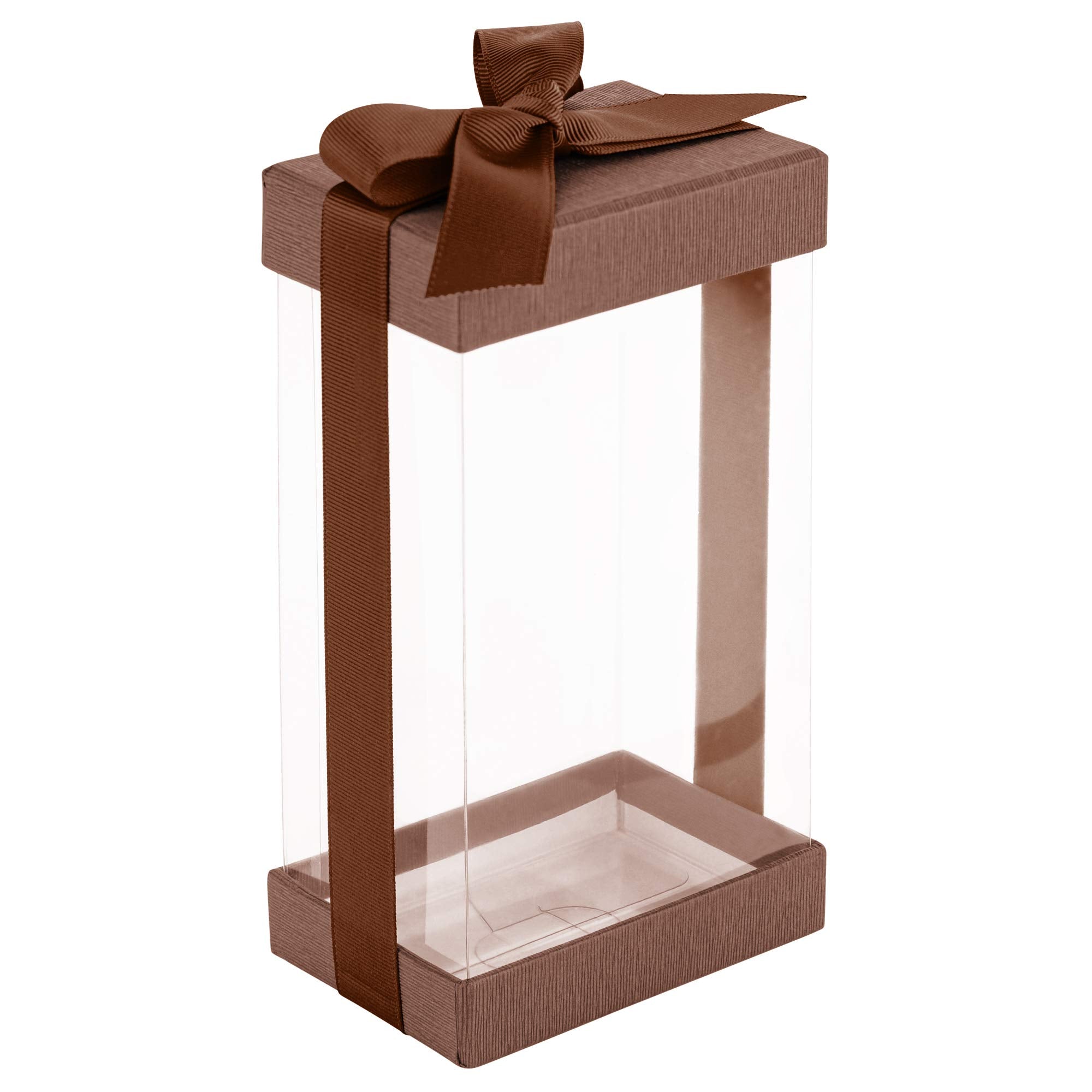 Hammont Clear Plastic Gift Boxes (6 Pack) Bakery Boxes With Base, Lid & Ribbon | For Cakes, Pastries, Cupcakes & Party Favors (B