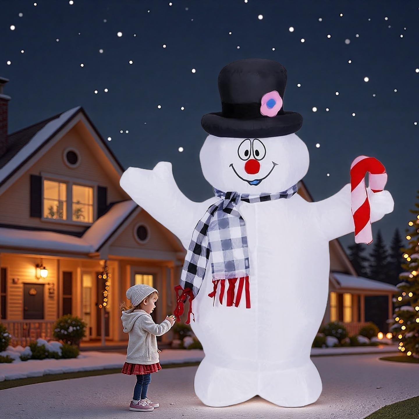 4FT Inflatable Christmas Snowman Outdoor Decoration with LED Lights and Candy Cane, Suitable for Indoor and Outdoor Use Such as 