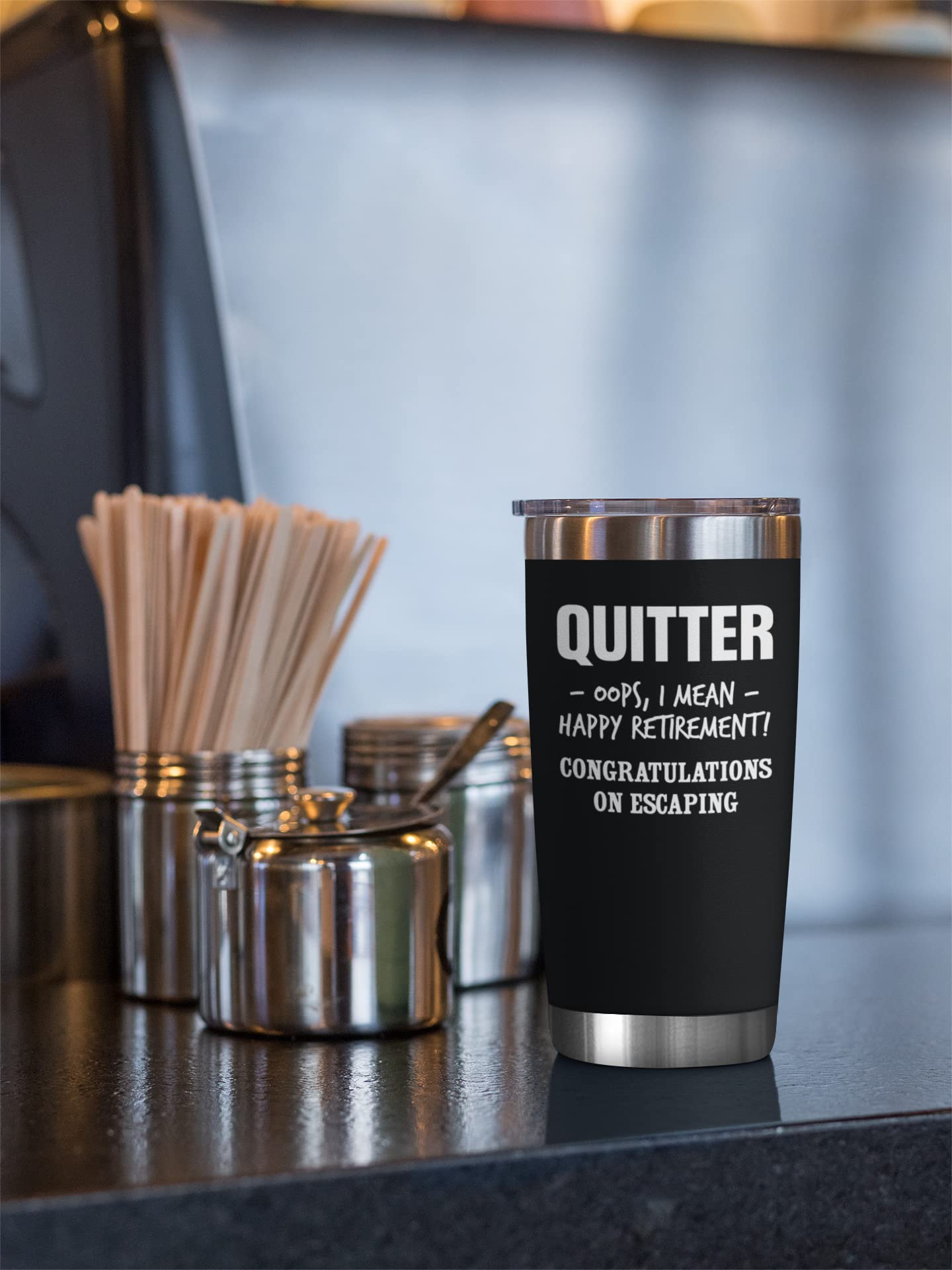 NewEleven Stainless Steel Tumbler - 20 Oz - Quitter Black - Retirement Gifts for Men & Women 2025 - Party Decorations & Presents