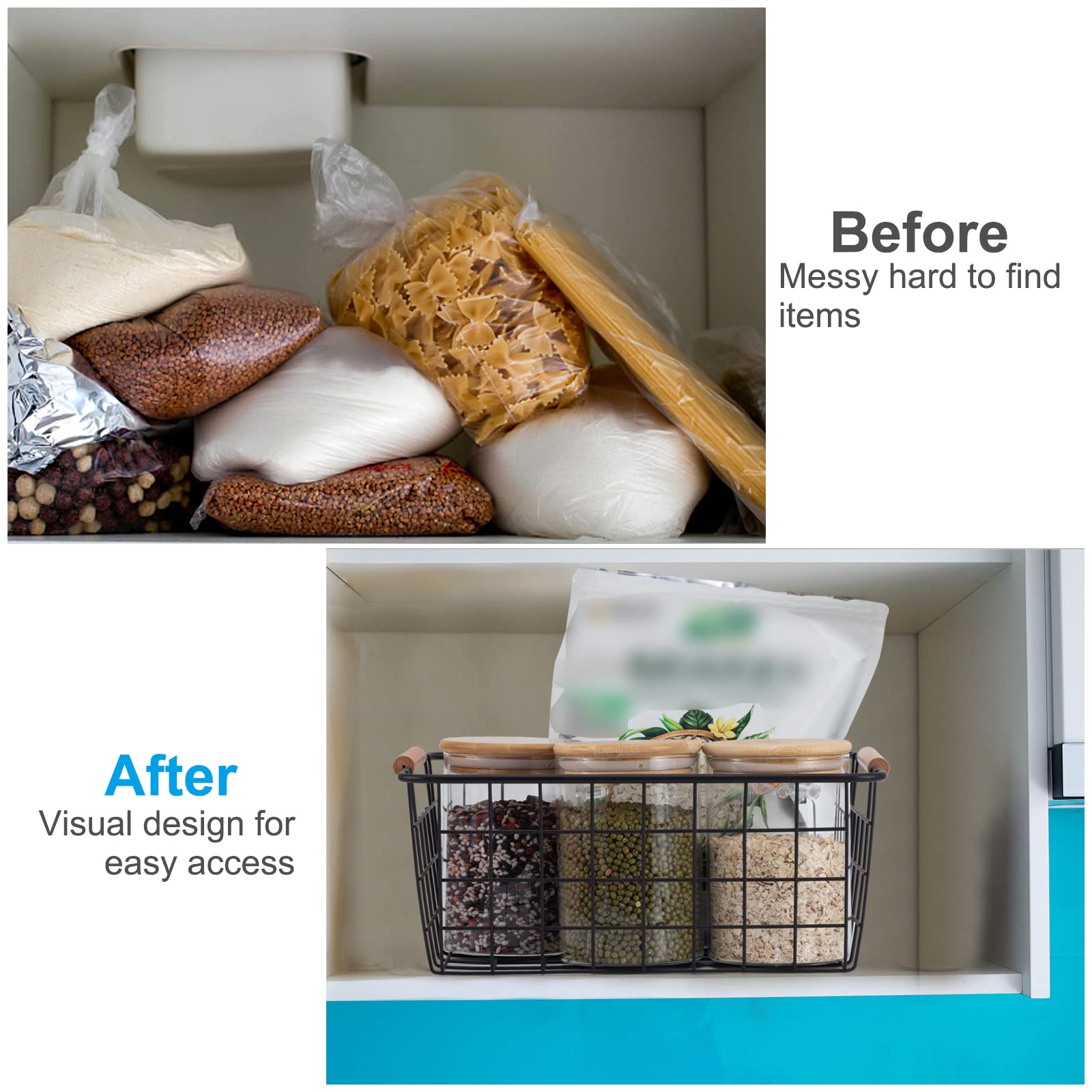 Wire Basket 2 Pcs Wire Storage Baskets Wire Baskets Organizing With Wooden Handles Wire Basket Pantry Organization And Storage M