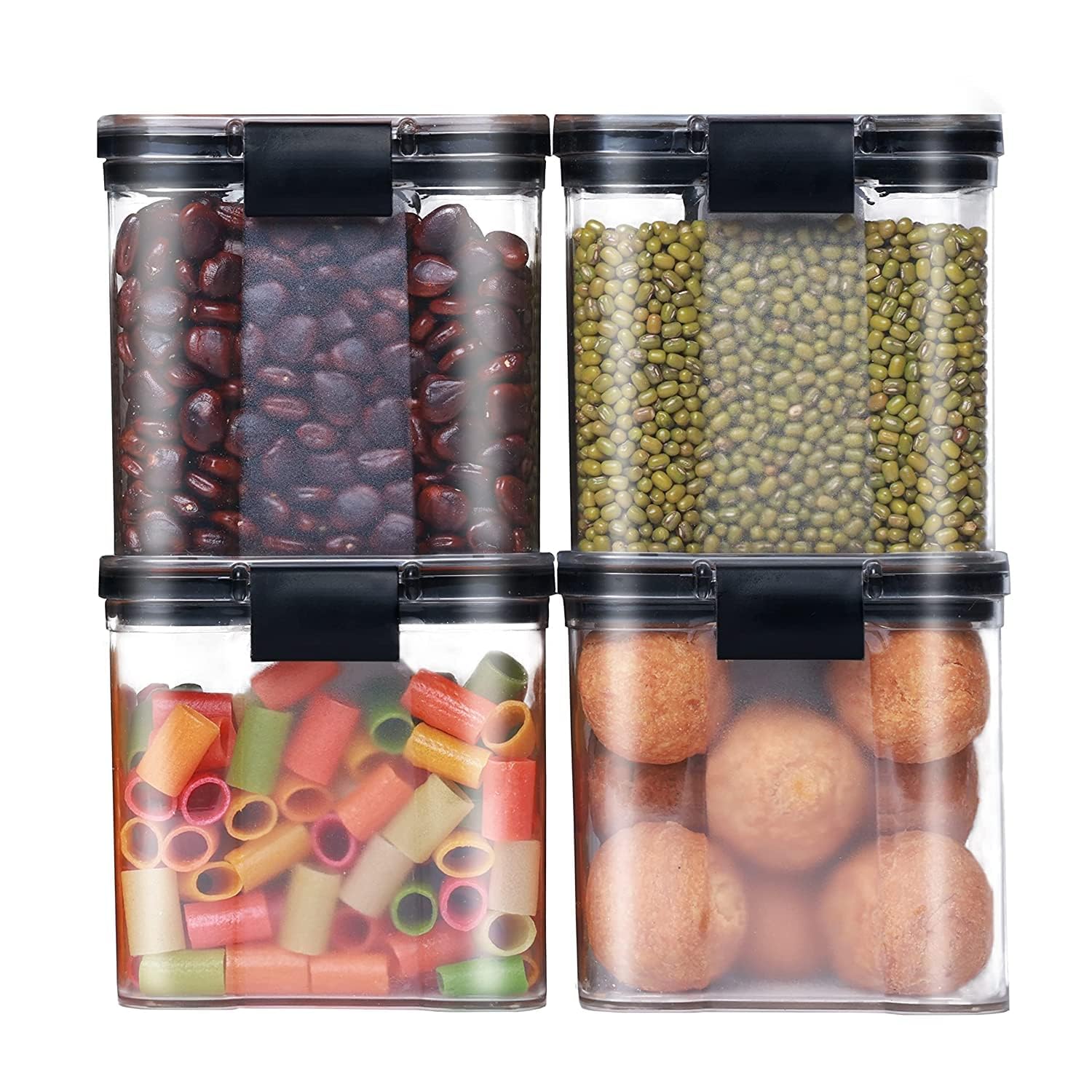 Kaqer Lock Air Tight Square Shape Kitchen Storage Container,Leak Proof Locking Lid,Fridge Cereal Dispenser 700 Ml Pack (4)