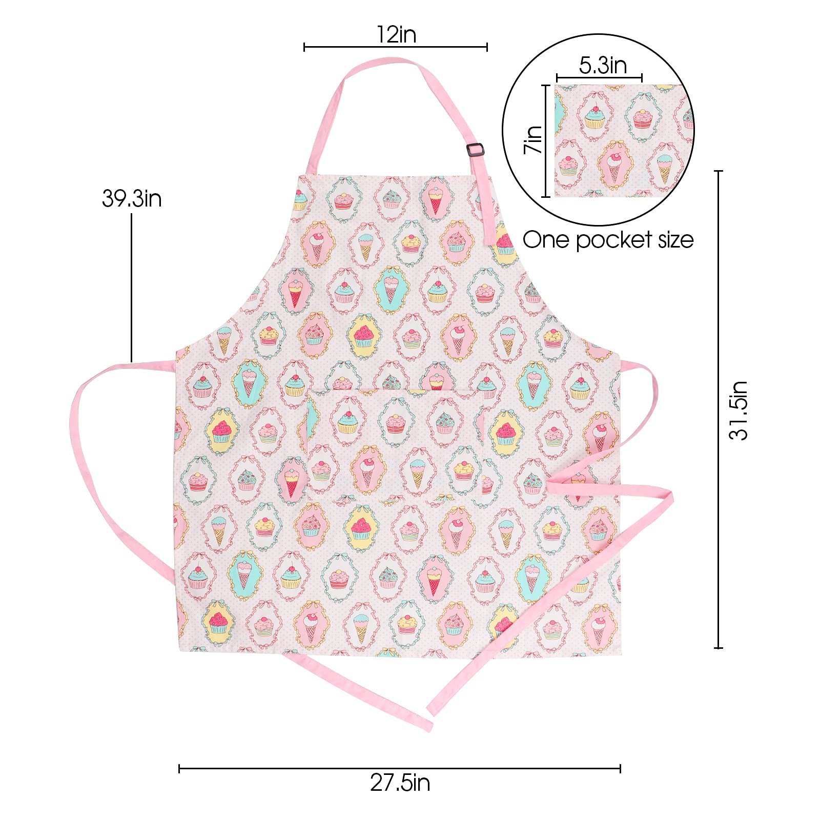 Crjhns Cute Apron With 2 Pockets For Women, Adjustable Neck Strap And Long Waist Ties Cotton Cooking Baking Apron, Use As A Kitc