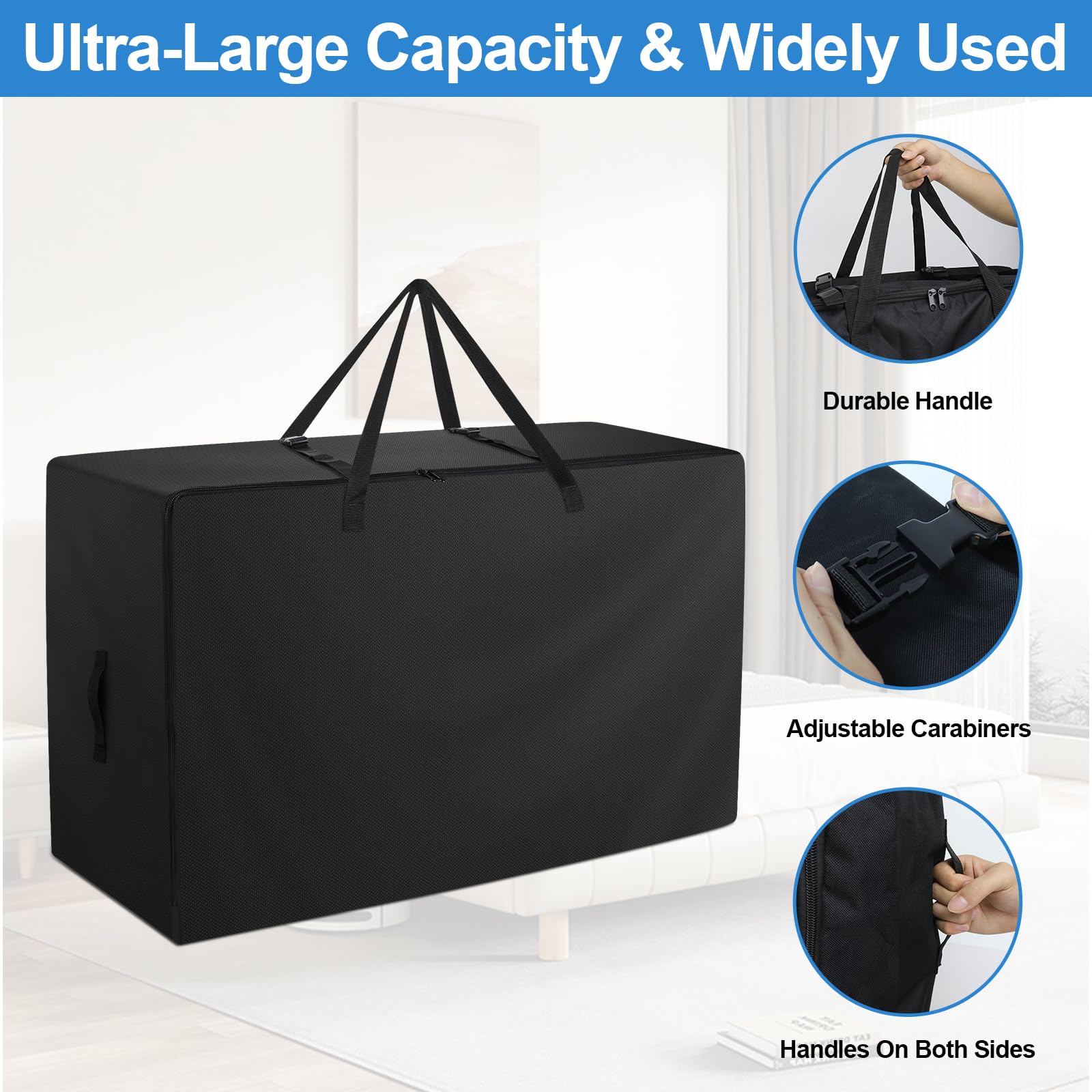 Folding Mattress Bag - 600D Oxford Cloth Heavy Duty Carry Case For Tri-Fold Guest Bed Mattress (Fits 4'' Single Mattress, Black)