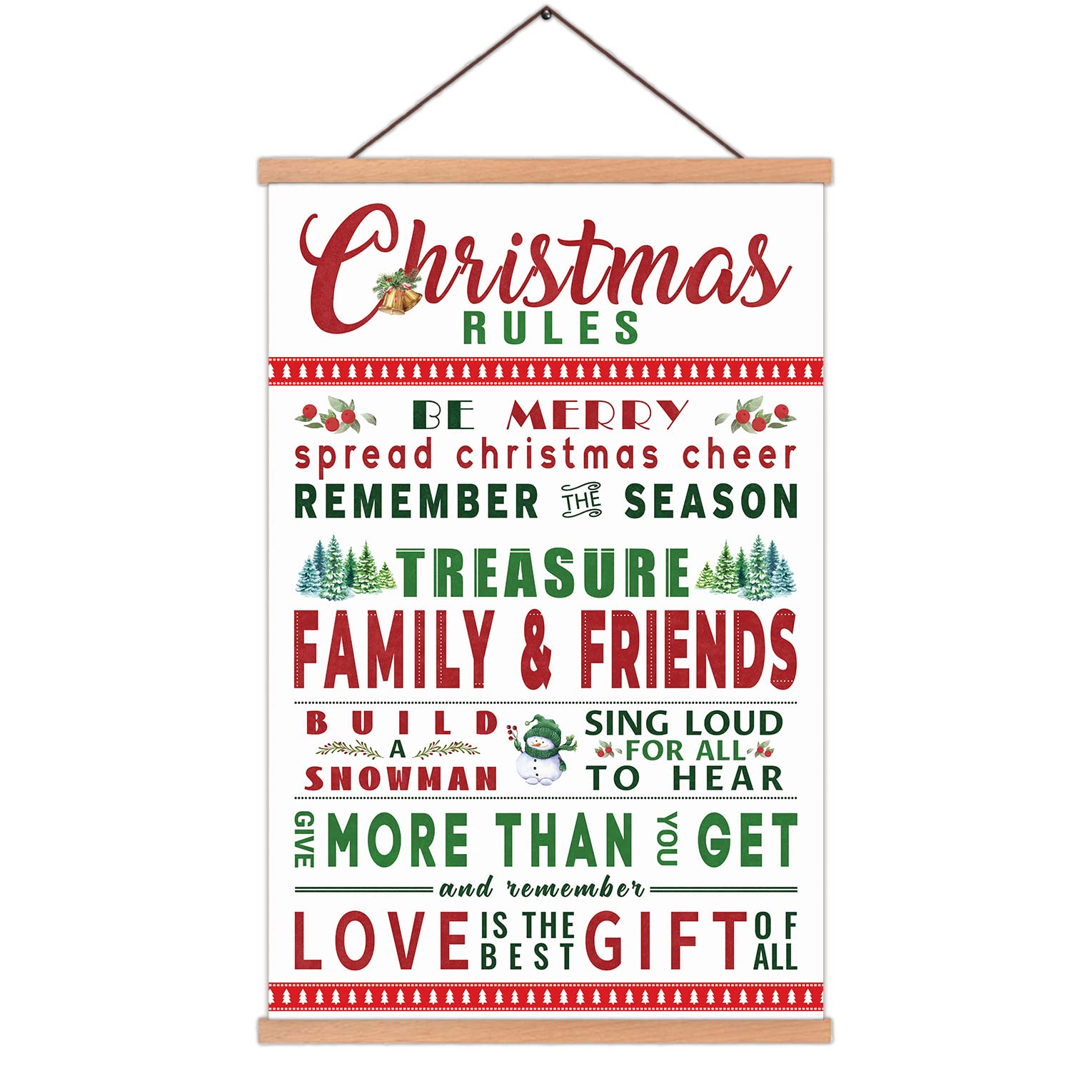 Kairne Merry Christmas Wall Art With Wood Magnetic Hanger Frame(35X56Cm),Colorful Christmas Signs Decor Festive Picture Hanging