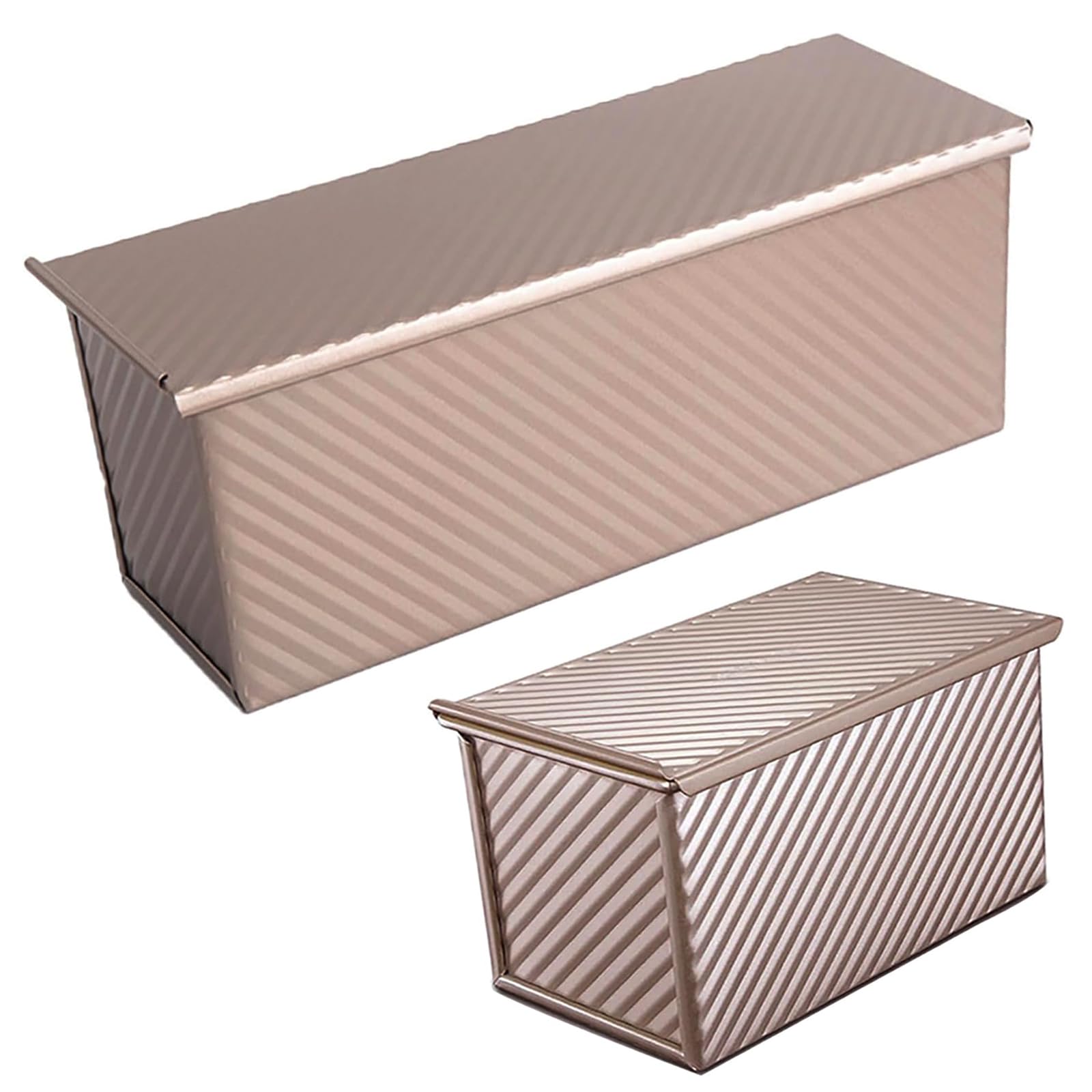 Cayanmydery 2 Pack Pullman Loaf Pan with Lid, 2.2 LB & 1 LB Dough Capacity, NonStick Carbon Steel Corrugated Bakeware Toast Mol