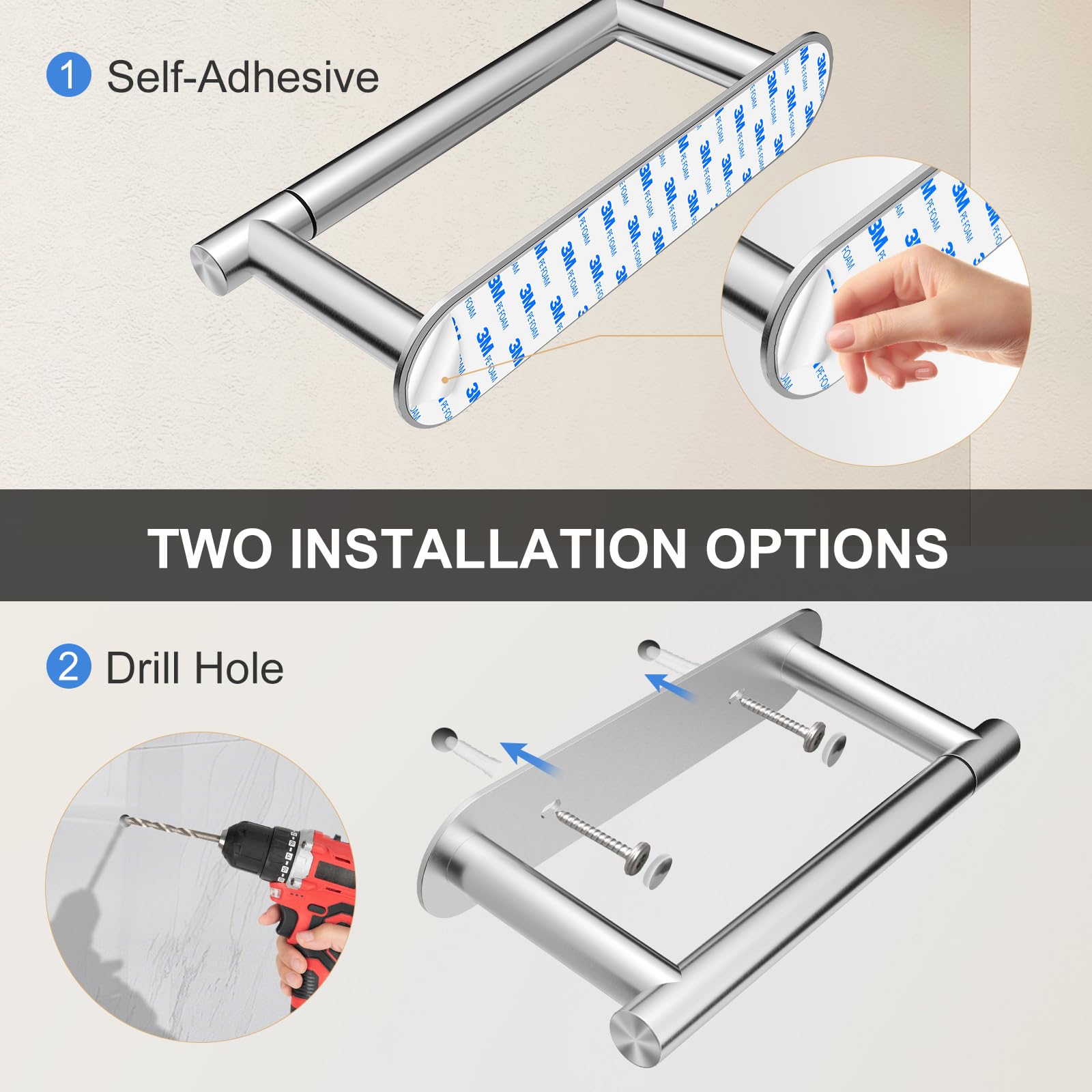 Setsail Toilet Paper Holder Adhesive Or Screw-In Brushed Nickel Bathroom Toilet Paper Roll Holders Wall Mount Stainless Steel Ti