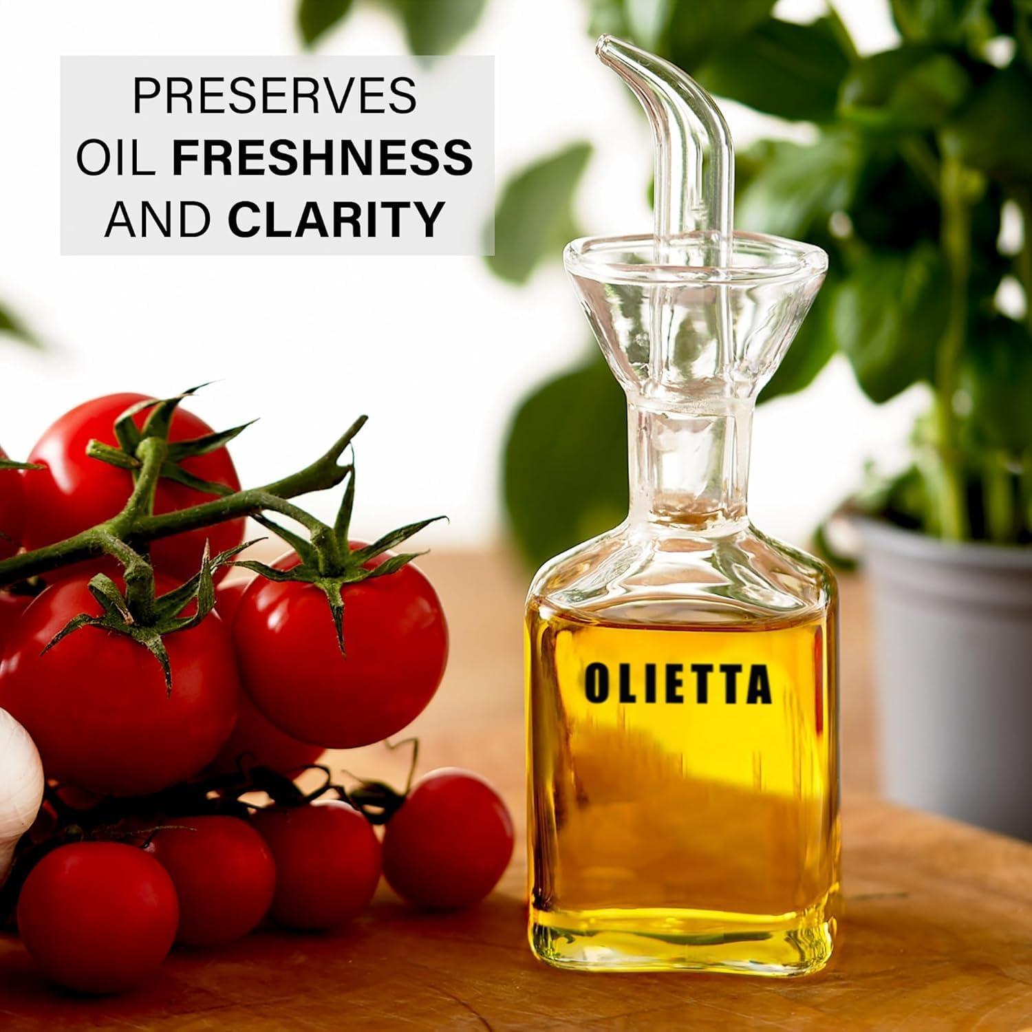 Olietta Borosilicate Glass Olive Oil Bottle - 4.2 Oz 125Ml Non Drip Dispenser - Leak Proof Pourer Vinegar Drizzler Cruet - Easy