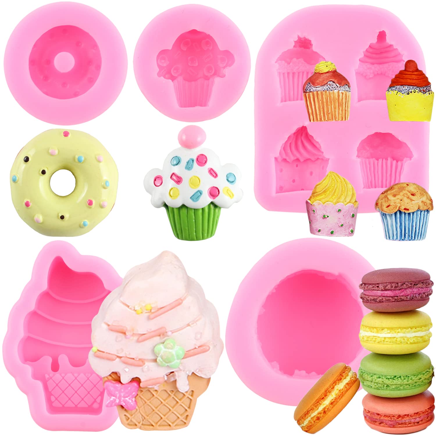 Lkdquthm Ice Cream Donut Silicone Molds Macaron Fondant Molds For Cake Decorating Cupcake Topper Candy Chocolate Gum Paste Polym