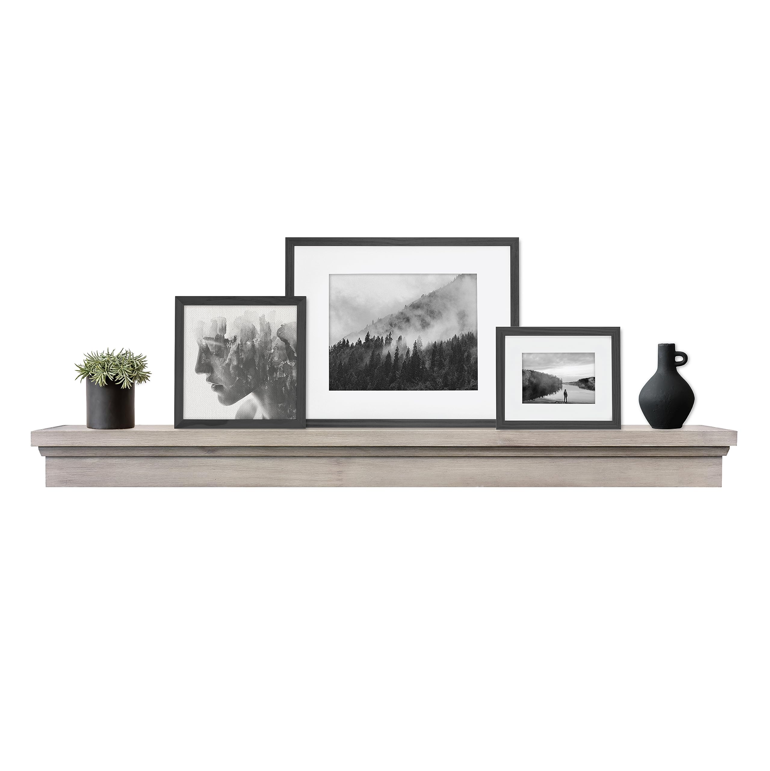 MCS 60-Inch Mantel, Master & Co Gray Woodgrain Finish Solid Wood Floating Fireplace Mantel, Long Floating Shelf for Livingroom w